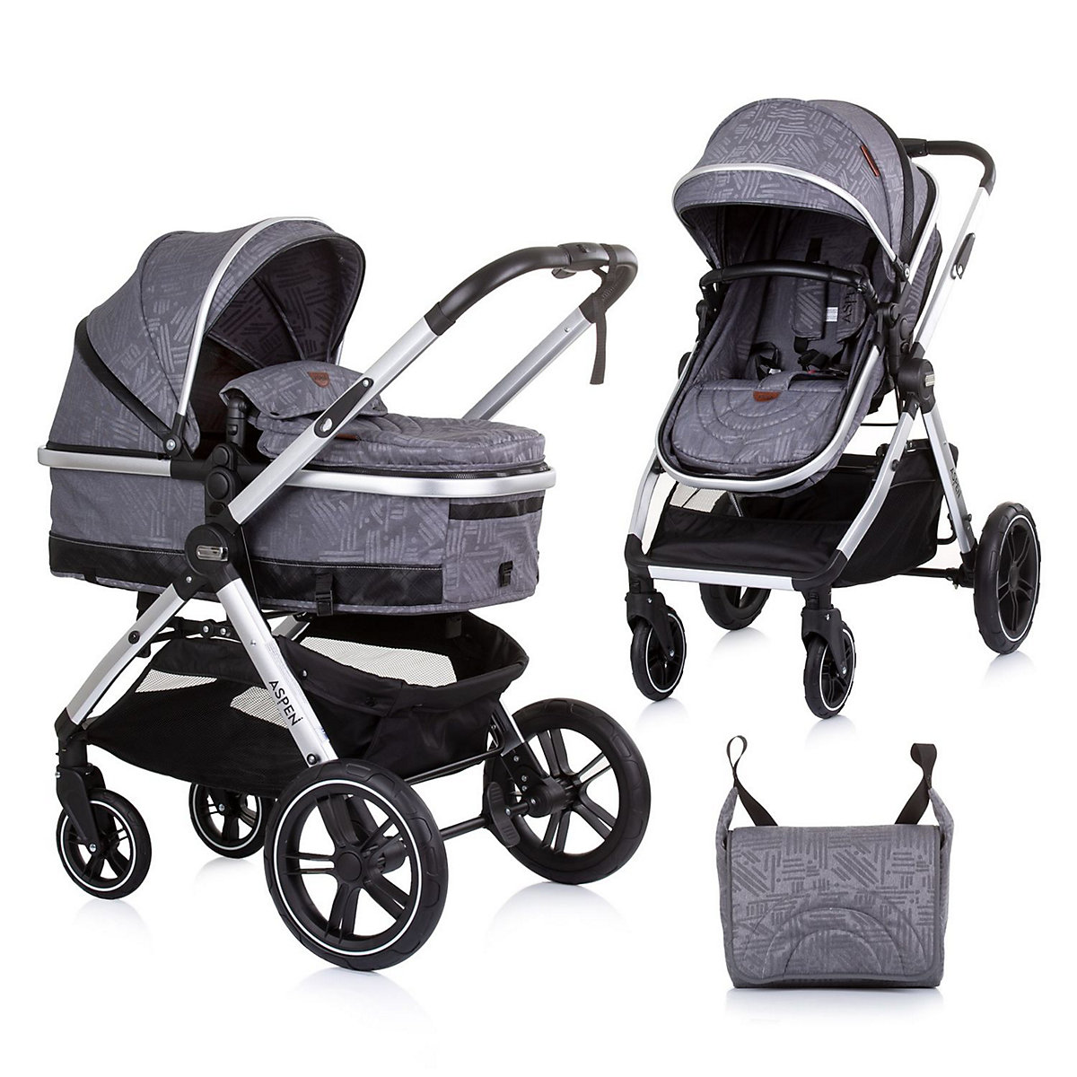 Kinderwagen 2 in 1 Aspen Wickeltasche Moskitonetz Schwenkräder Korb Kombikinderwagen
