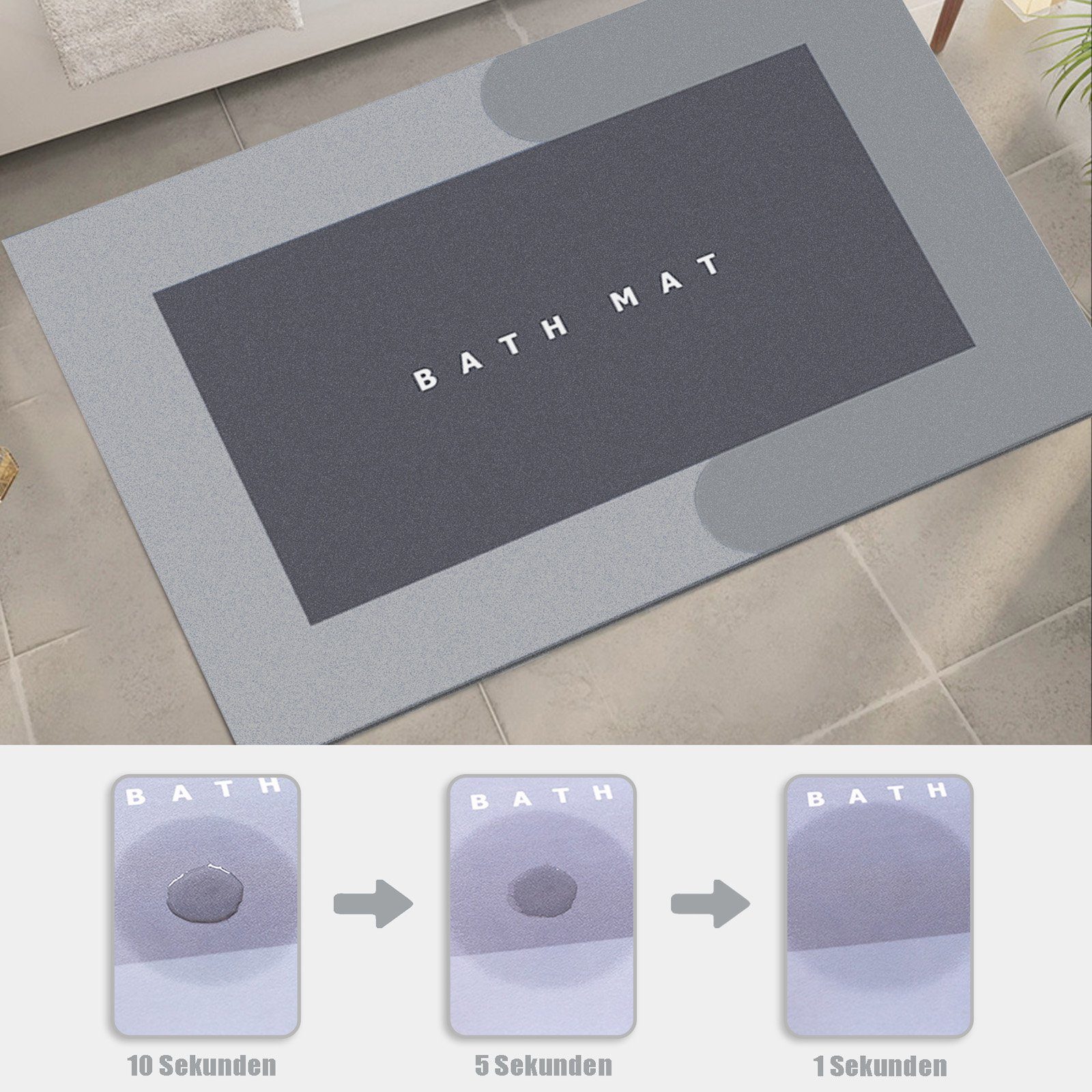 Badematte Rutschfeste Saugfähige Fußmatten, Kieselalgenschlamm Badematte CALIYO, schnell trocknend, strapazierfähig, Baumwollähnliches Vlies + Naturkautschuk, Badematte-Rechteckig, 2, Hochgradig saugfähig/Schnelles Trocknen/Reinigbar