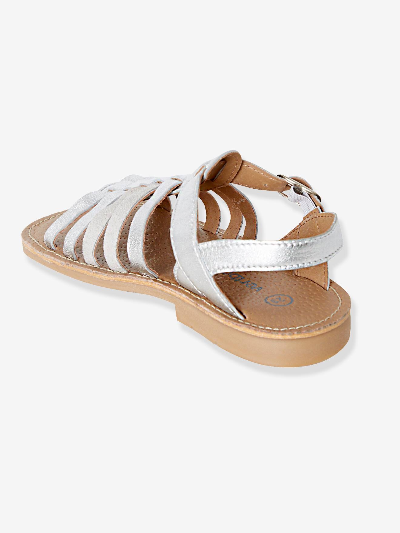 Vertbaudet Römer-Sandalen für Mädchen aus Leder - silber