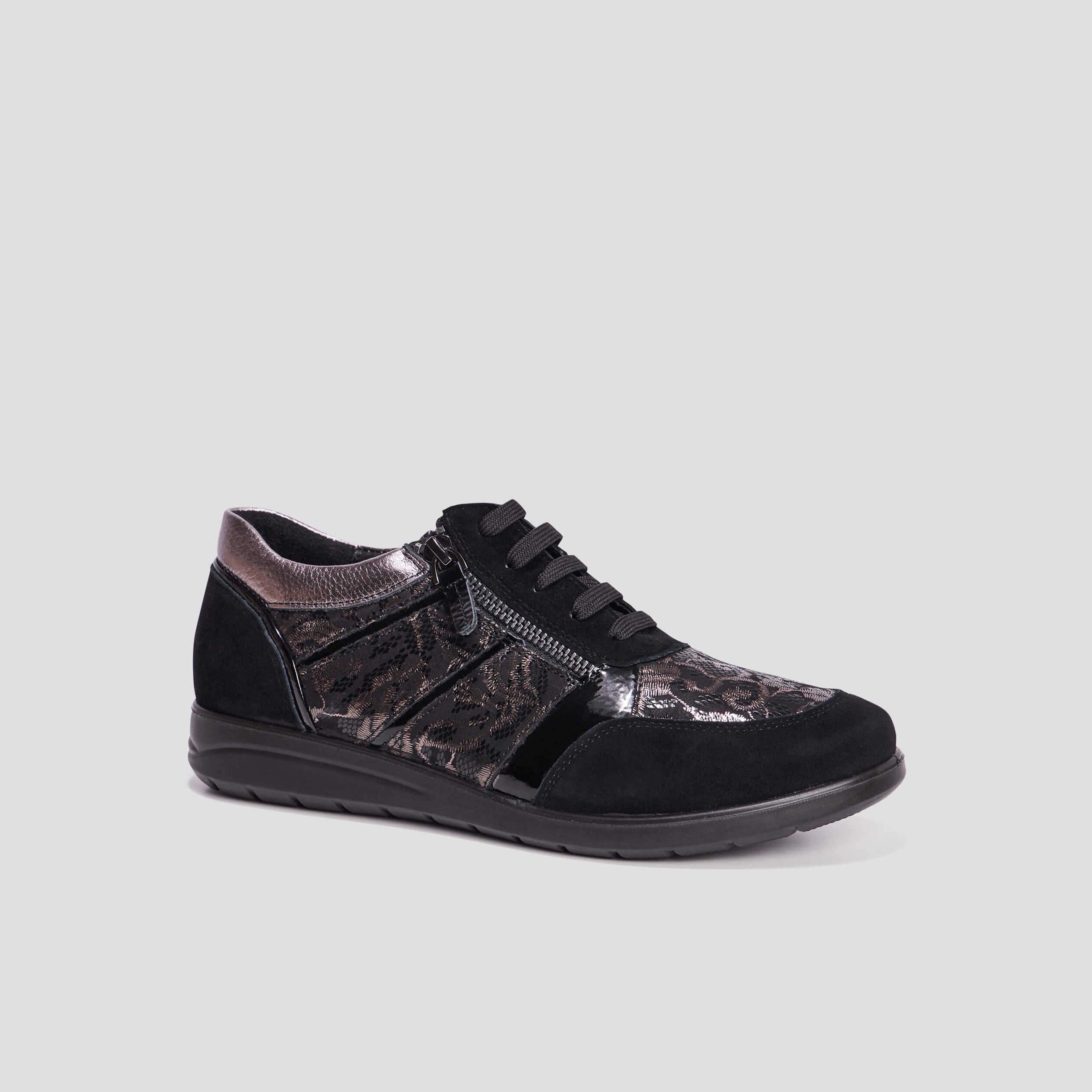 Baskets confort en cuir Confortissimo noir femme | La Halle