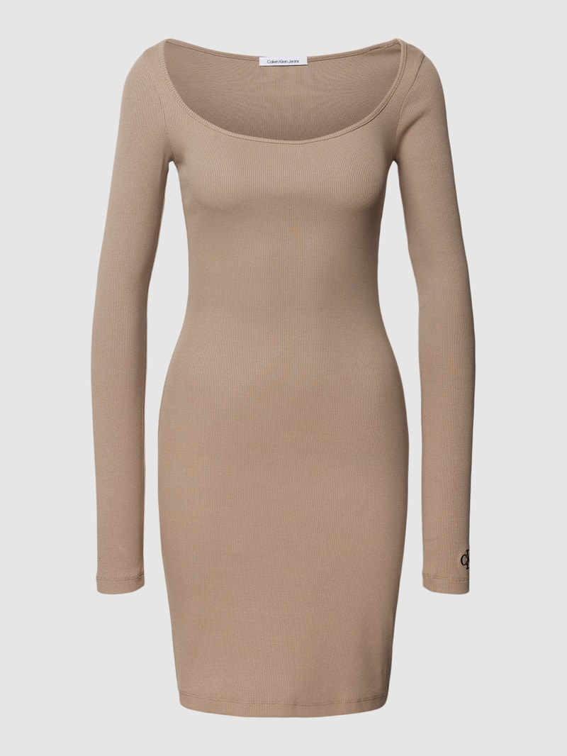 Minikleid in Ripp-Optik Modell 'SQUARE NECK RIB DRESS' in beige