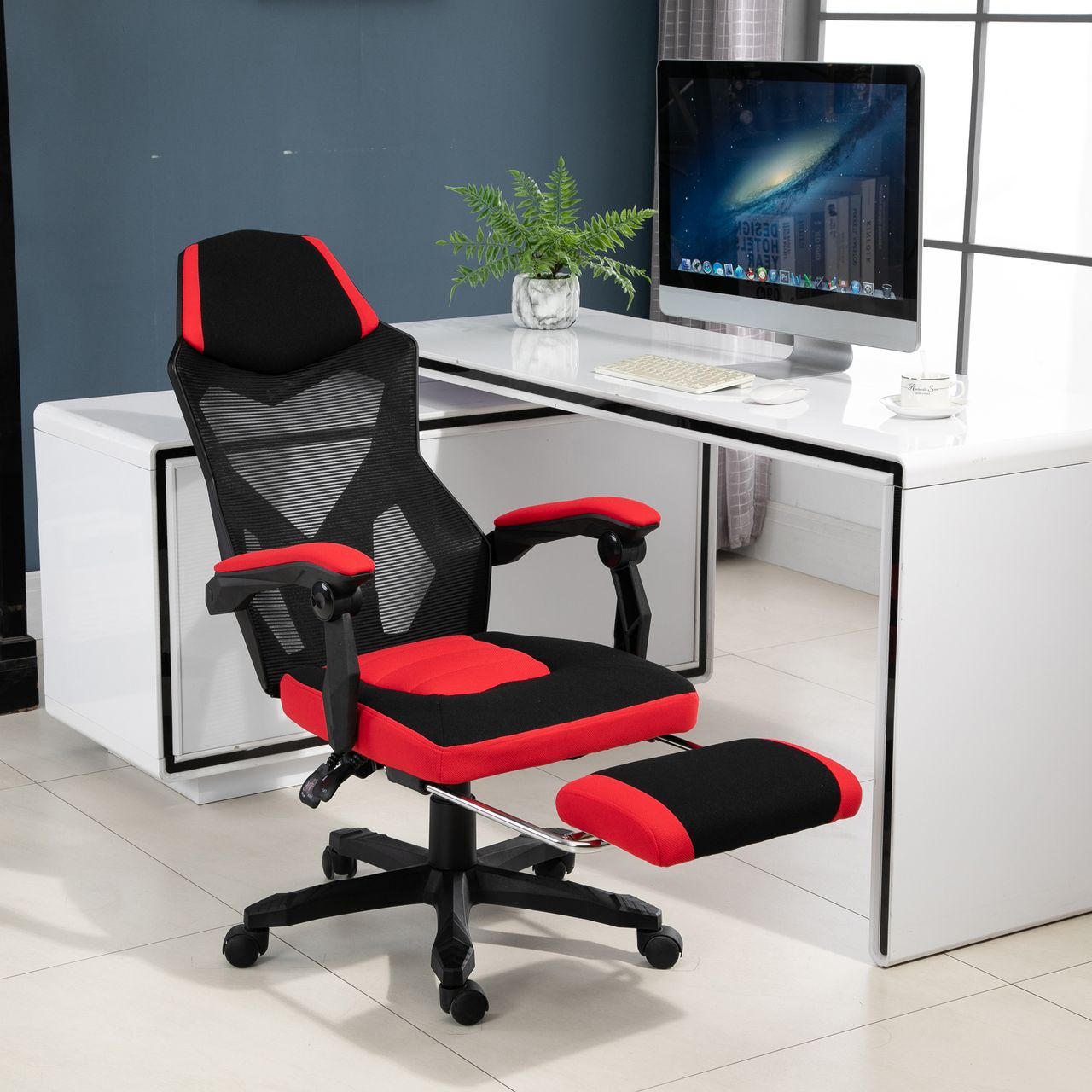 Vinsetto Ergonomischer Bürostuhl Gaming Stuhl Drehstuhl mit Fußstütze Schwarz