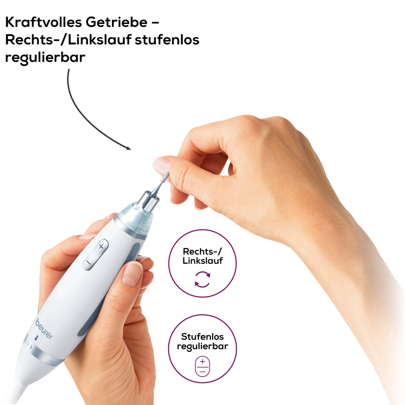 Beurer Maniküre-/Pediküreset MP 62-Stufenlos regelbarer Nagelfräser für Maniküre & Pediküre mit 10 Aufsätzen