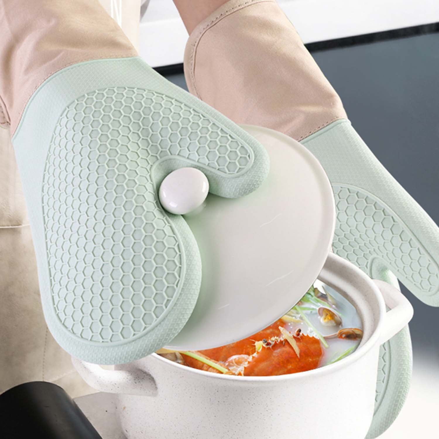 aikidio Topflappen Ofenhandschuhe Backhandschuhe für Kochen Backen Grillen( Mintgrün) , (1-tlg)