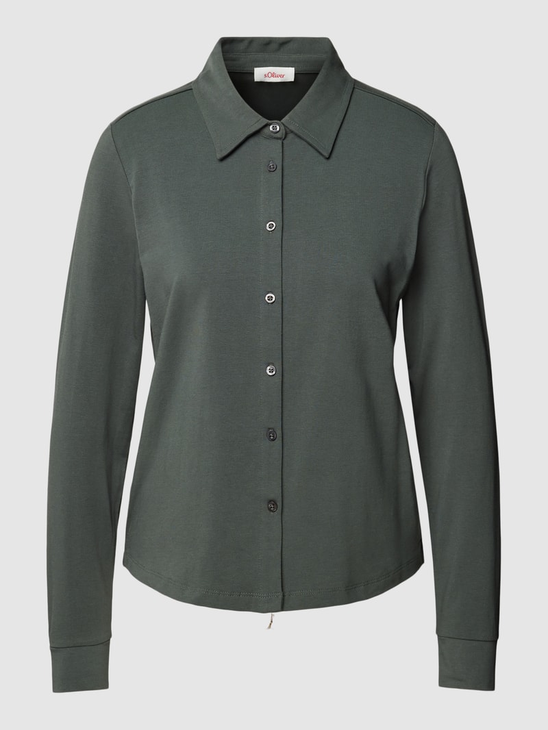 Blusenshirt mit Allover-Muster und Umlegekragen in khaki
