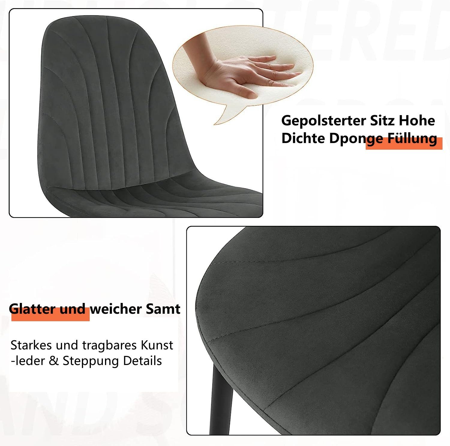 EUGAD Esszimmerstuhl (Set, 2 St), ergonomischer Polsterstuhl mit Samtbezug