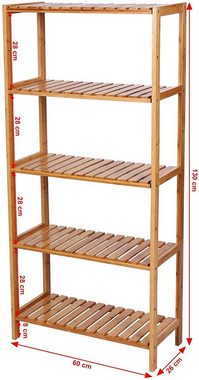 SONGMICS Badregal Bücherregal, 5 Ebenen, stufig höhenverstellbar, Bambus
