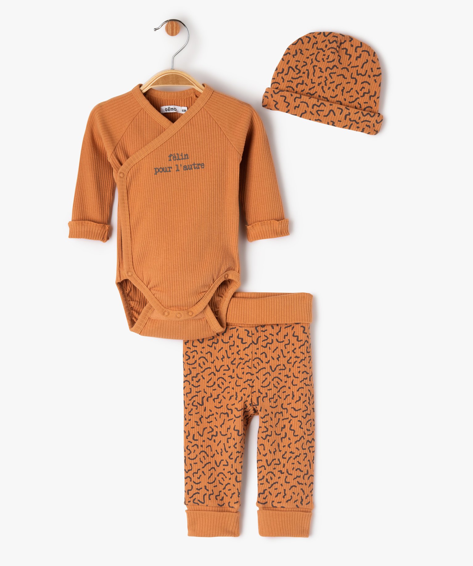 Ensemble de naissance évolutif 3 pièces : body + legging +... marron | GEMO