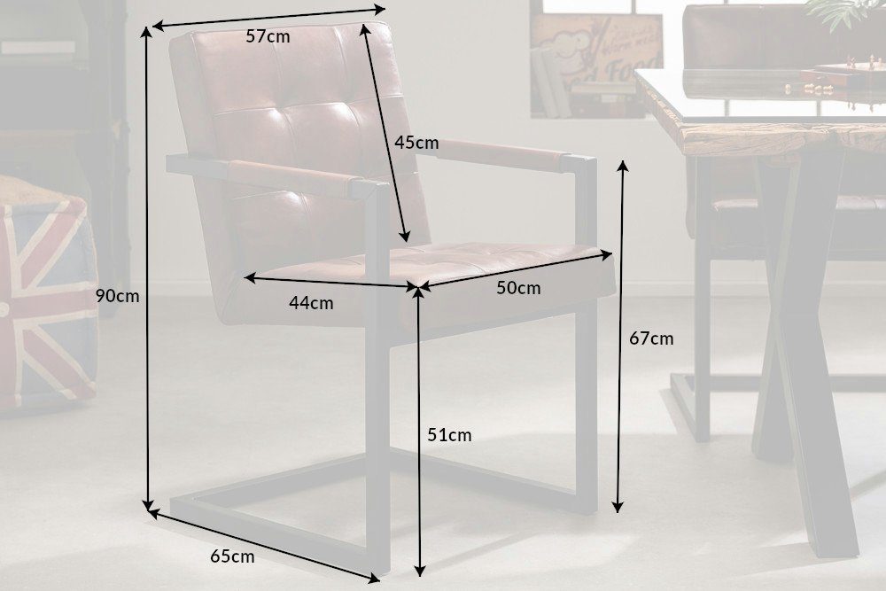 riess-ambiente Freischwinger GRAND BUFFALO braun / schwarz, Esszimmer · Leder · Metall · mit Armlehne · Industrial Design