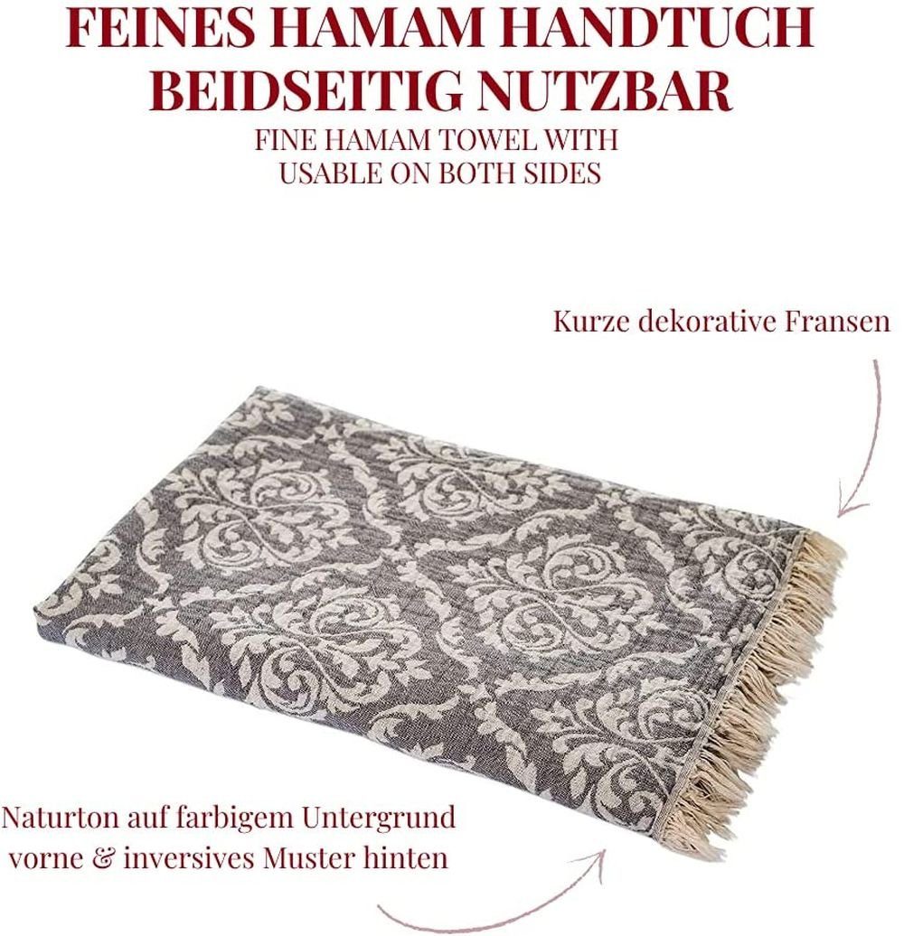 Carenesse Hamamtuch Barock grau 90 x 175 cm, leichtes Pestemal Fouta Handtuch Saunatuch, Baumwolle (1-St), Strandtuch aus 100% Baumwolle Badedecke Tischdecke Dekodecke