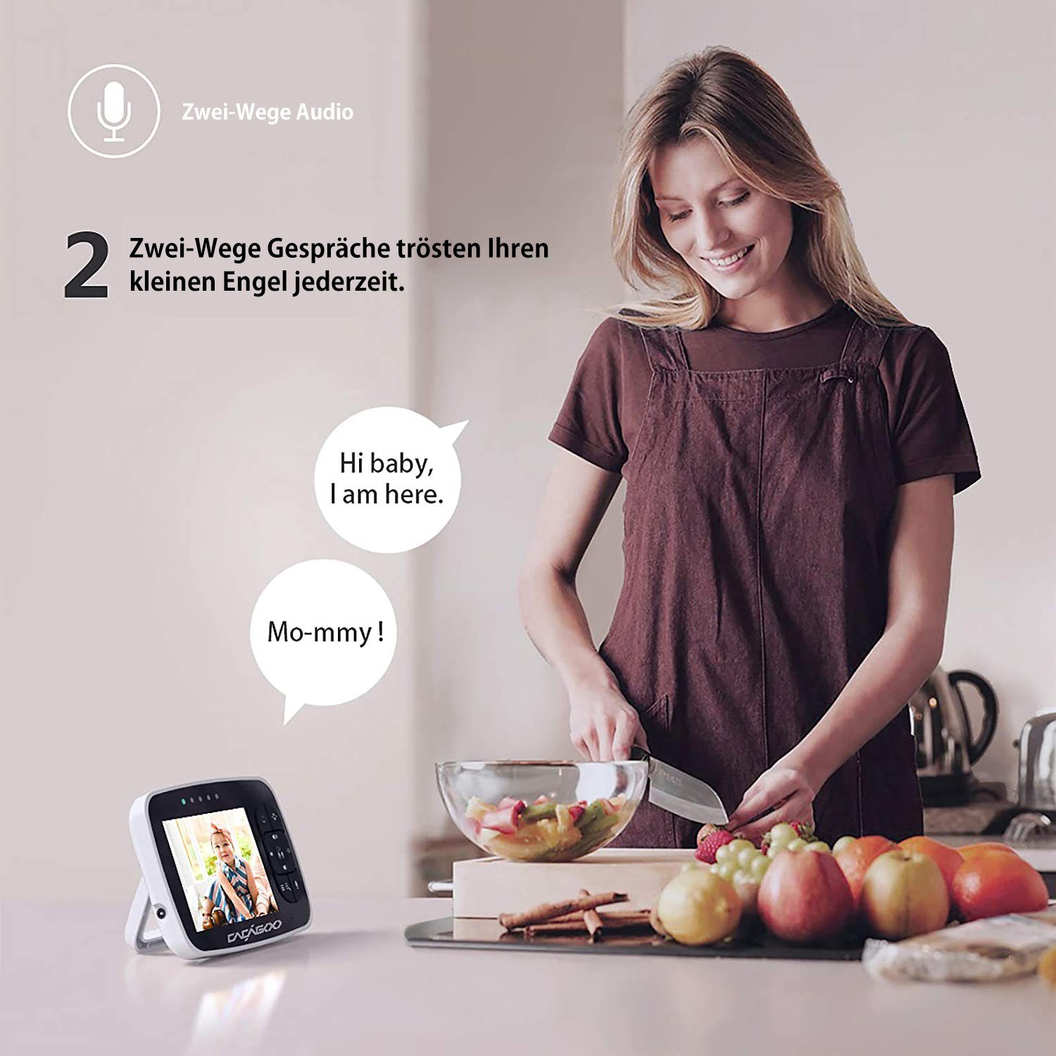 Mutoy Video-Babyphone Babyphone mit kamera, Gegensprechfunktion und Smart ECO-Modus