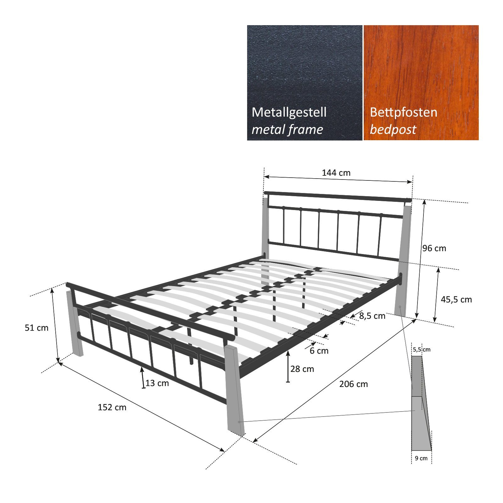 Homestyle4u Metallbett Bettgestell Doppelbett Bettrahmen Lattenrost schwarz 140 160 180 (Kein Set)