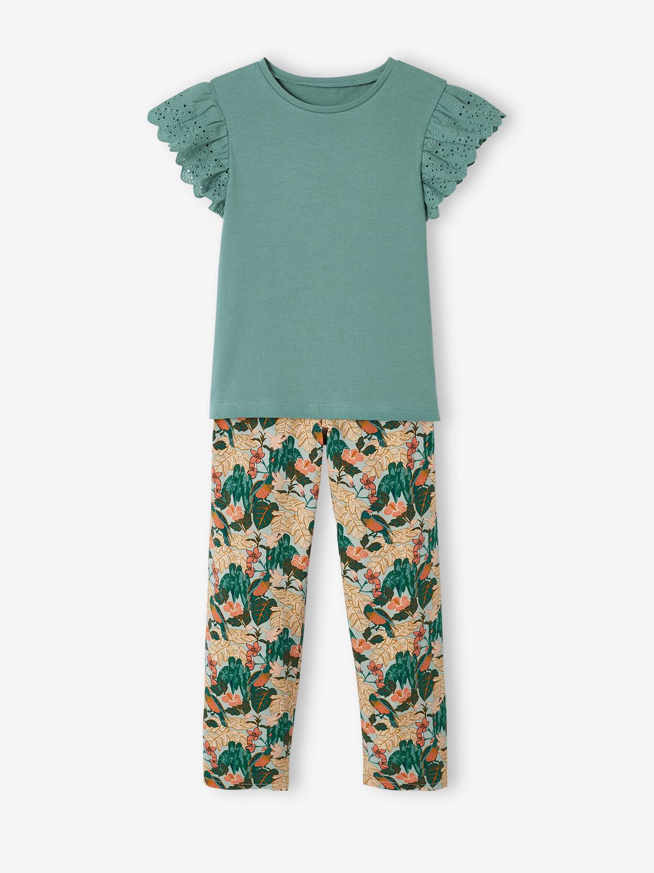 Ensemble T-shirt noué et pantalon fluide imprimé fille corail