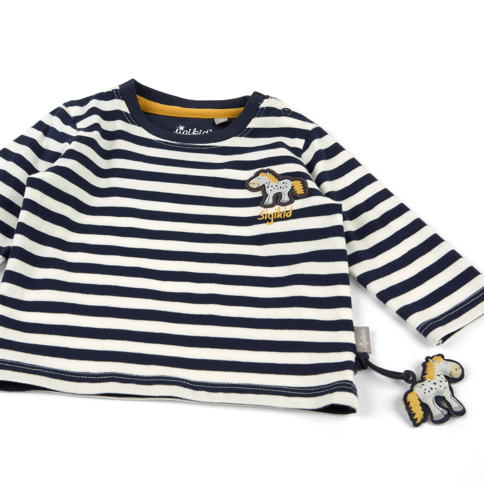 Baby Langarmshirt Pony, blau-weiß geringelt