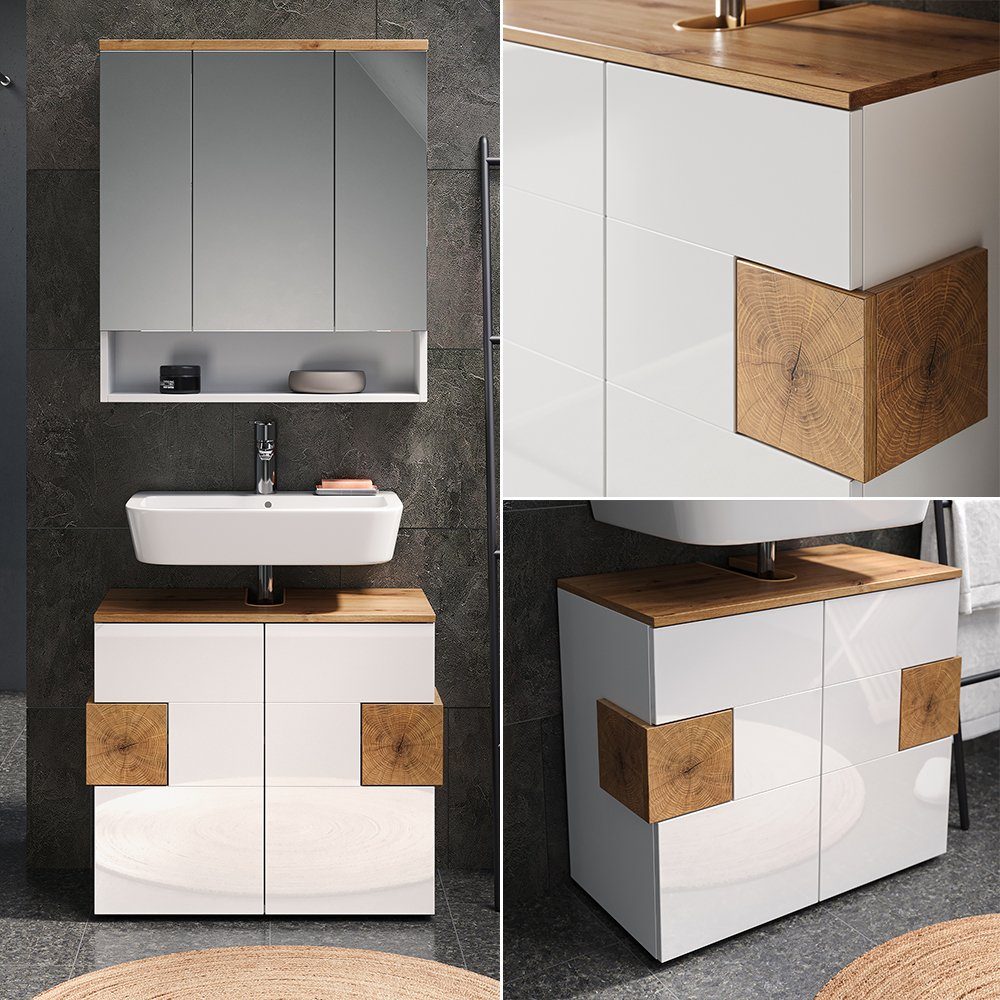 Vicco Badmöbel-Set Badezimmermöbelset EDEN Weiß Hochglanz/Artisan 2-er Set, (2-St., 2-er Set)