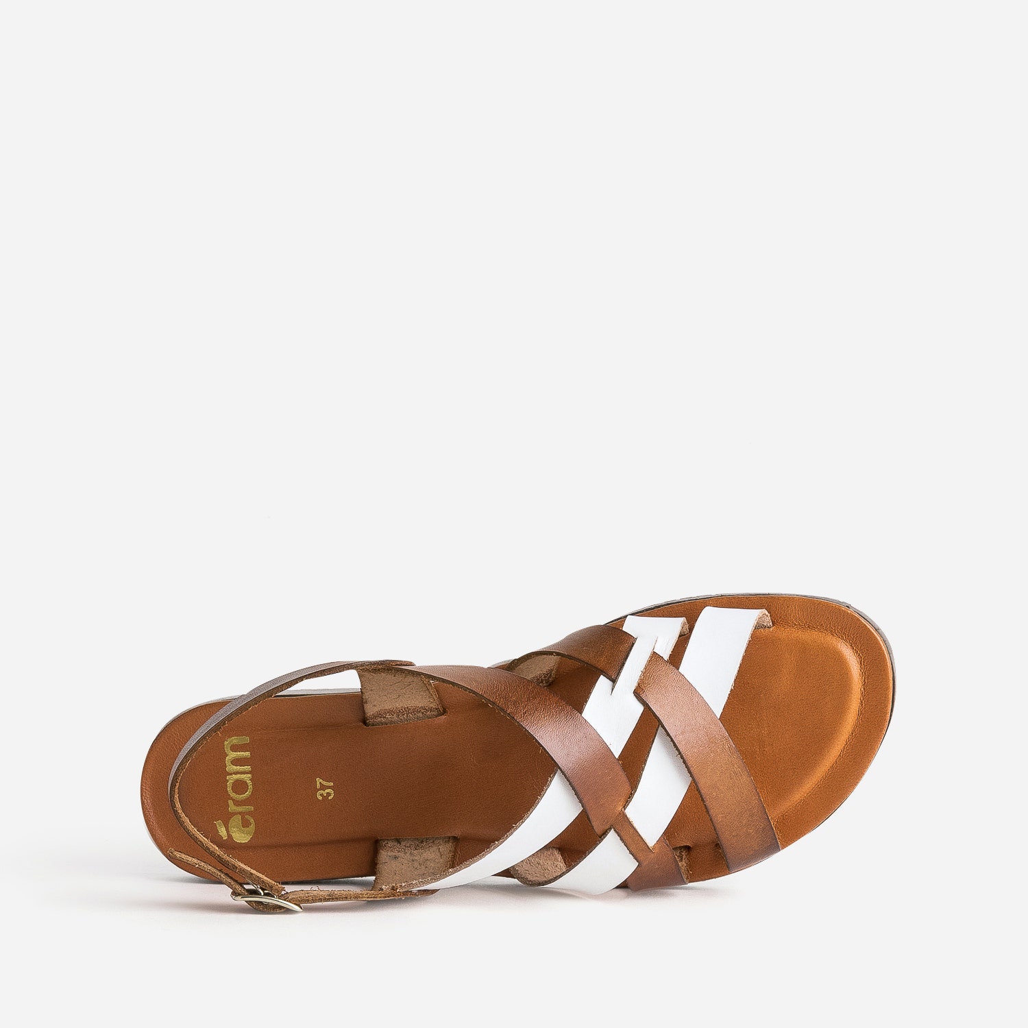Sandale marron et blanche en cuir à brides croisées