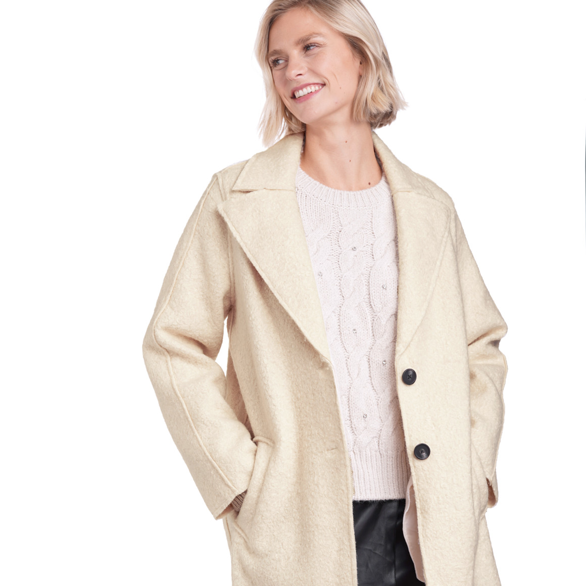 Damen Mantel in Bouclé-Optik
