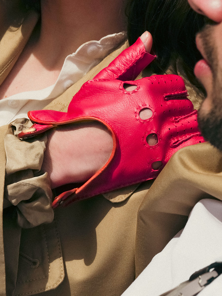 Mitaine Pilote Femme - Fuchsia / Naturel