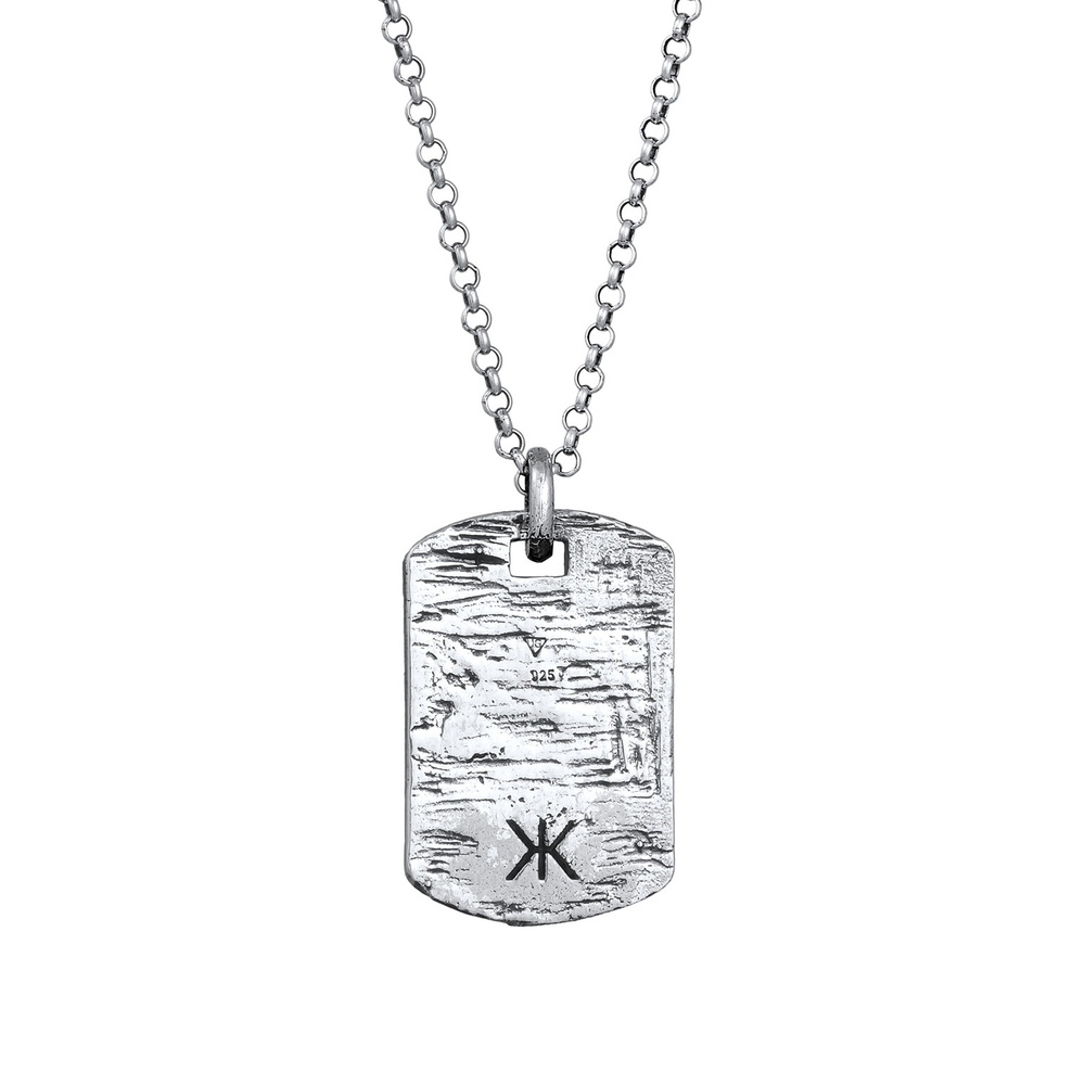 KUZZOI KUZZOI Collier Hommes Pendentif plaque militaire texturée en argent sterling 925 collier