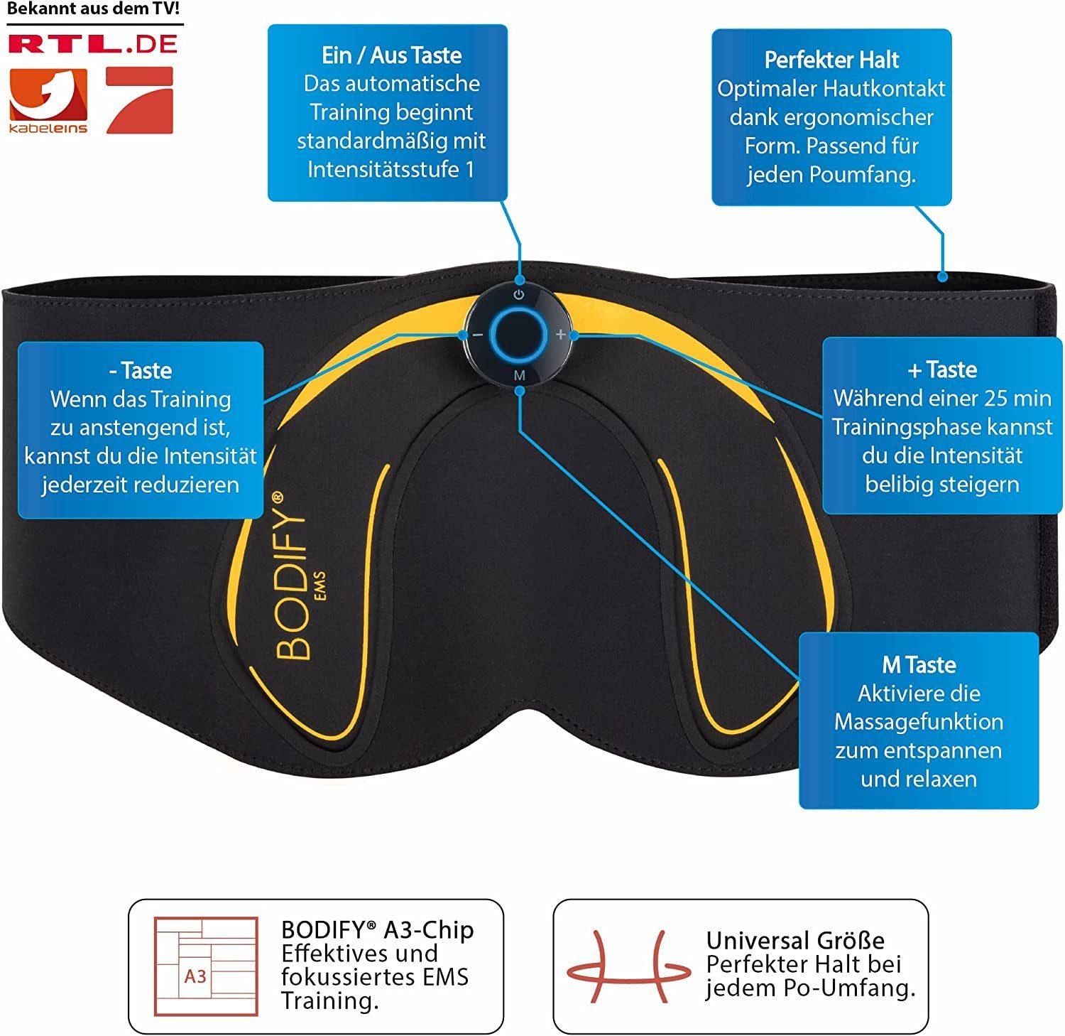 BODIFY EMS-Po-Trainer Pro - EMS Trainer - Gezielte Stimulation der Po Muskulatur