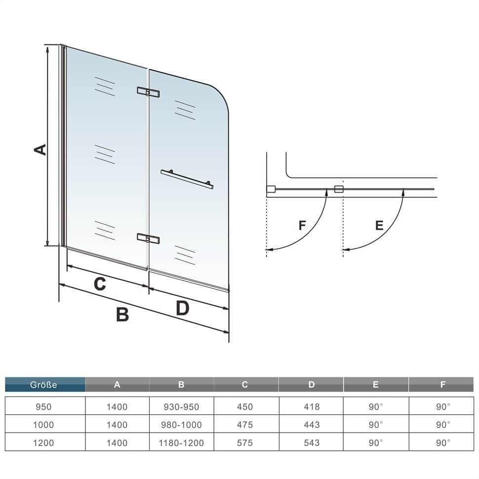 duschspa Badewannenaufsatz 6mm Nano Glas Badewannenaufsatz Faltwand Duschwand auf Badewanne, Einscheibensicherheitsglas, Sicherheitsglas, (Set), Glas, Duschwand erhältlich 3 verschiedenen Breiten