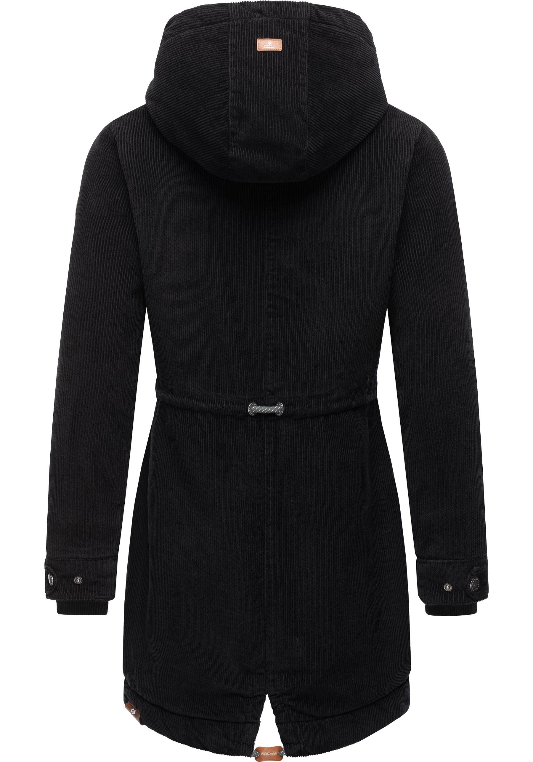 Ragwear Winterjacke Canny Corduroy stylischer Damen Cordmantel mit Kapuze