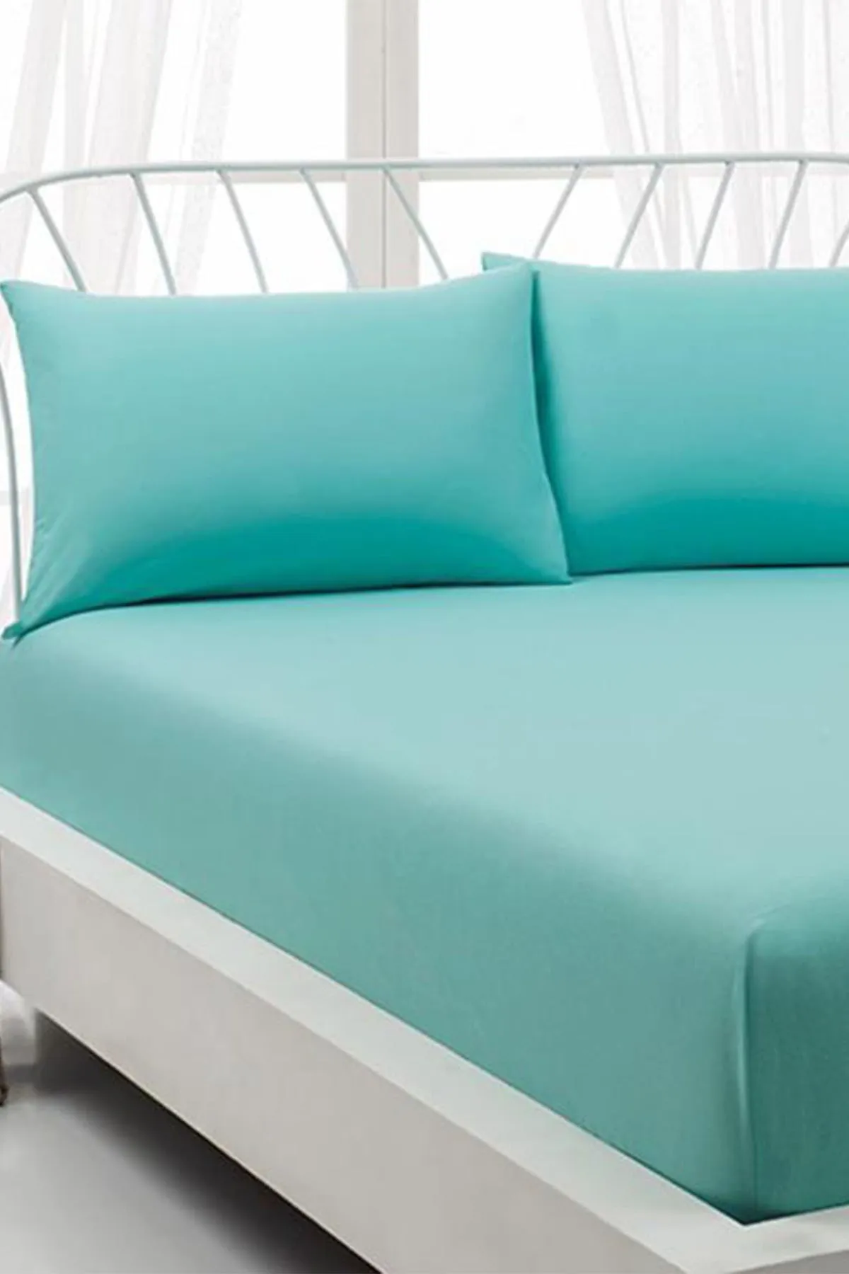 Çeyiz Diyarı  Perla Spannbettlaken-Set für Doppelbett – Türkis