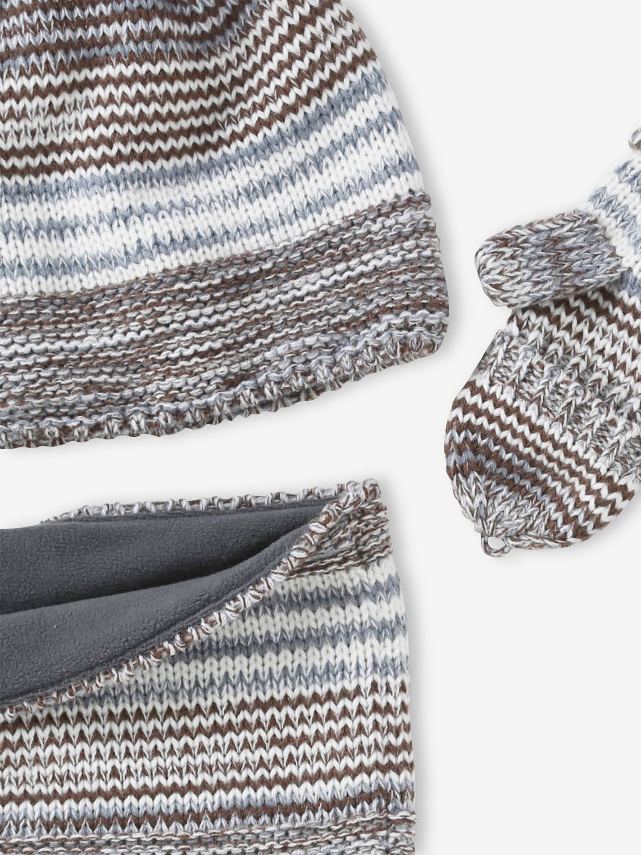 Vertbaudet Jungen-Set: Mütze, Rundschal & Handschuhe - schokolade