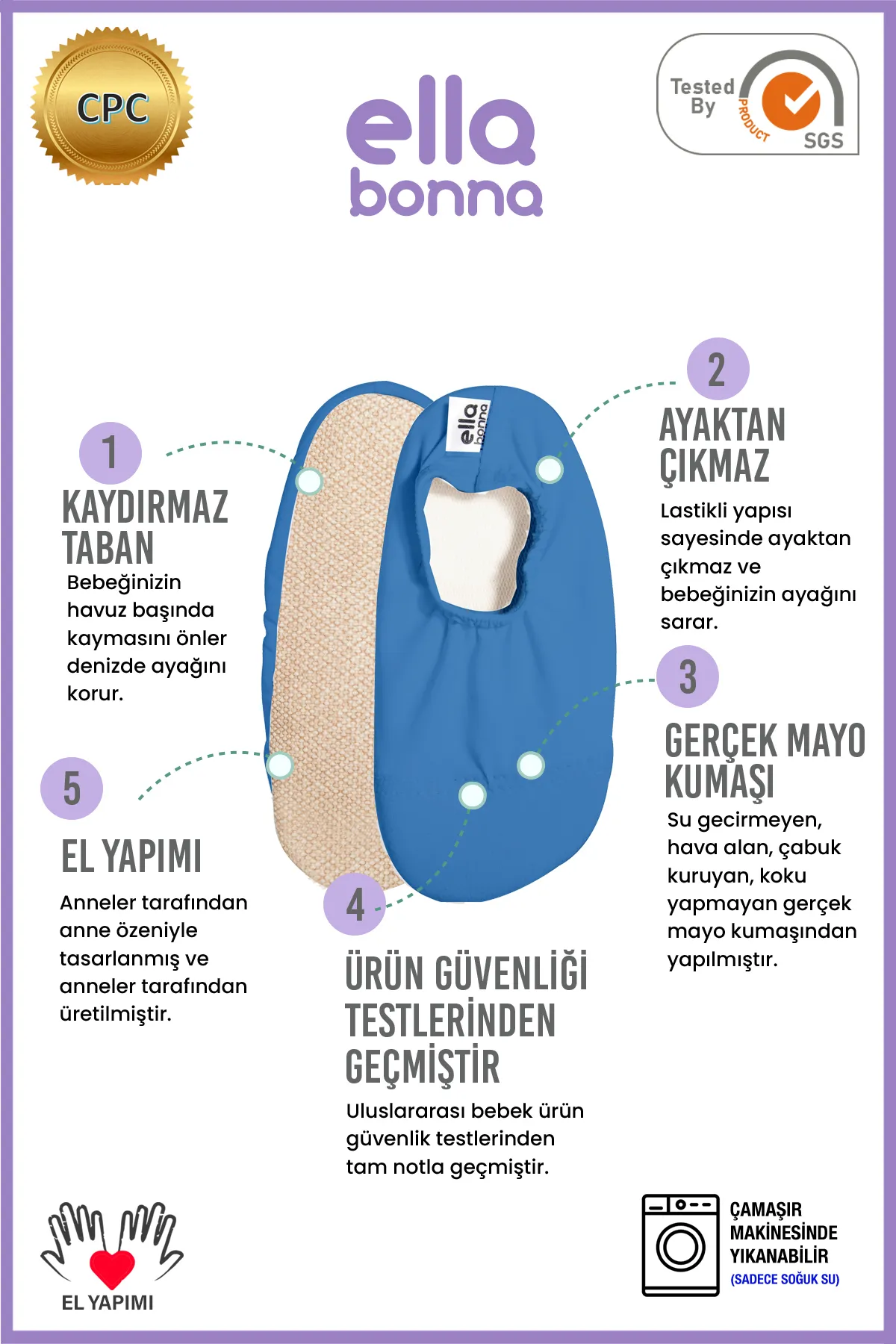Ella Bonna  Anti-Rutsch-Sohle, Unisex-Baby, Kinder-Meeresschuhe, Pool-Hausschuhe, Blau