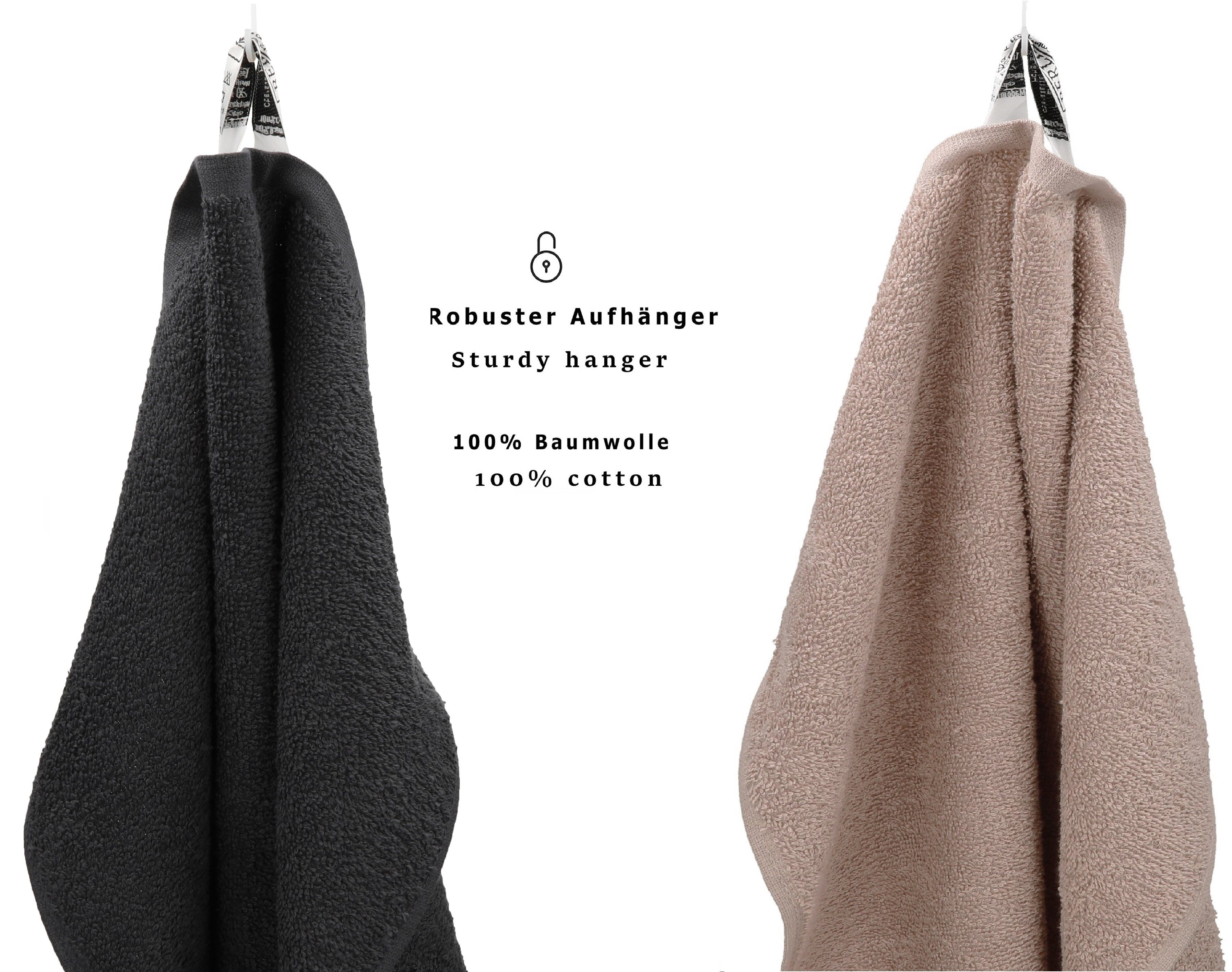 Betz Handtuch Set 12 TLG. Handtuch Set BERLIN Farbe Cappuccino - Graphit, 100% Baumwolle