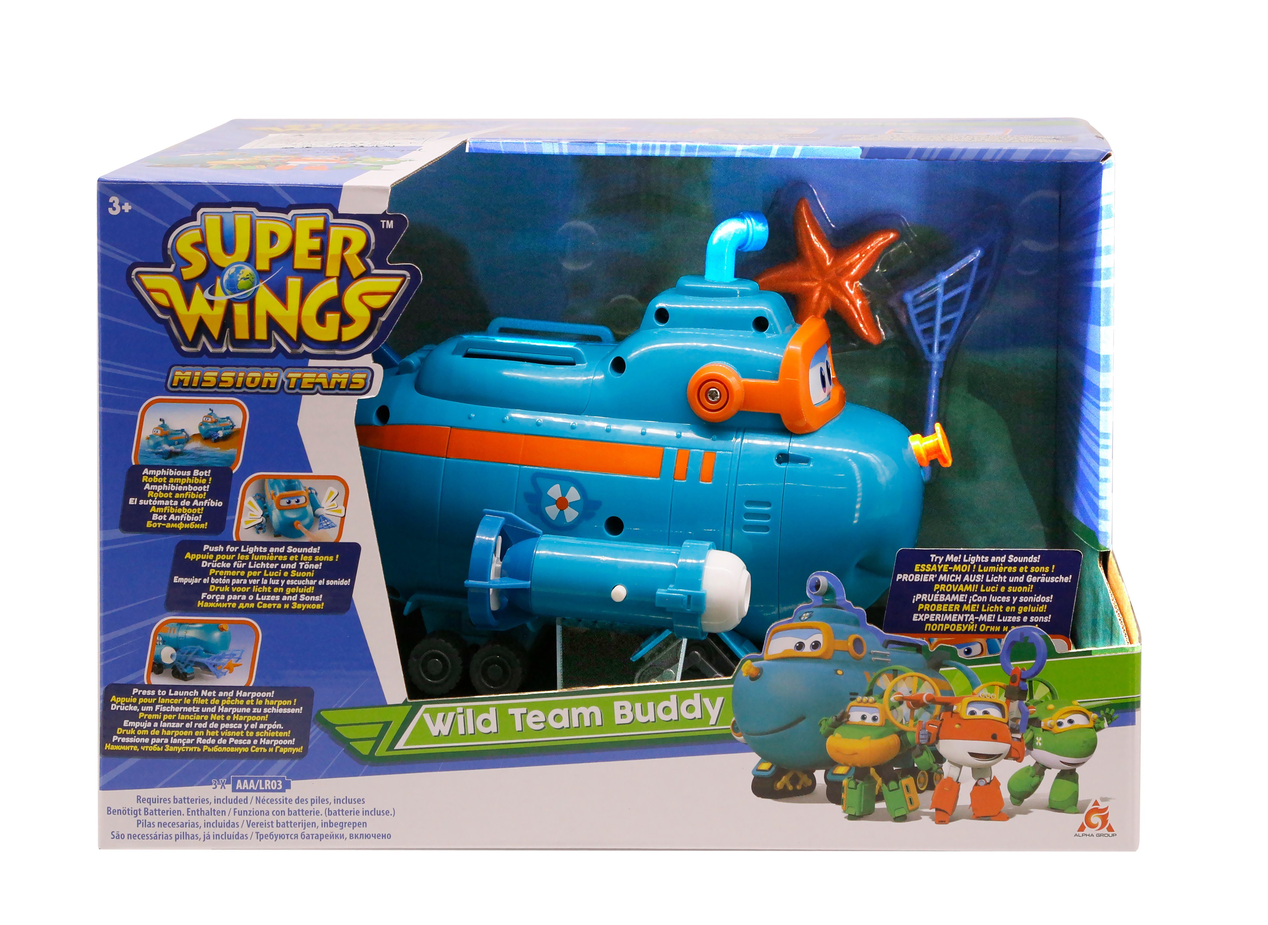 Alpha Group Merchandise-Figur Super Wings EU730809 - Transformations-Fahrzeug Wild Team Buddy, ca. 22 cm große Spiel-Figur für Kinder, verwandelbares Bade- und Wasserspielzeug mit Funktionen, wasserdicht