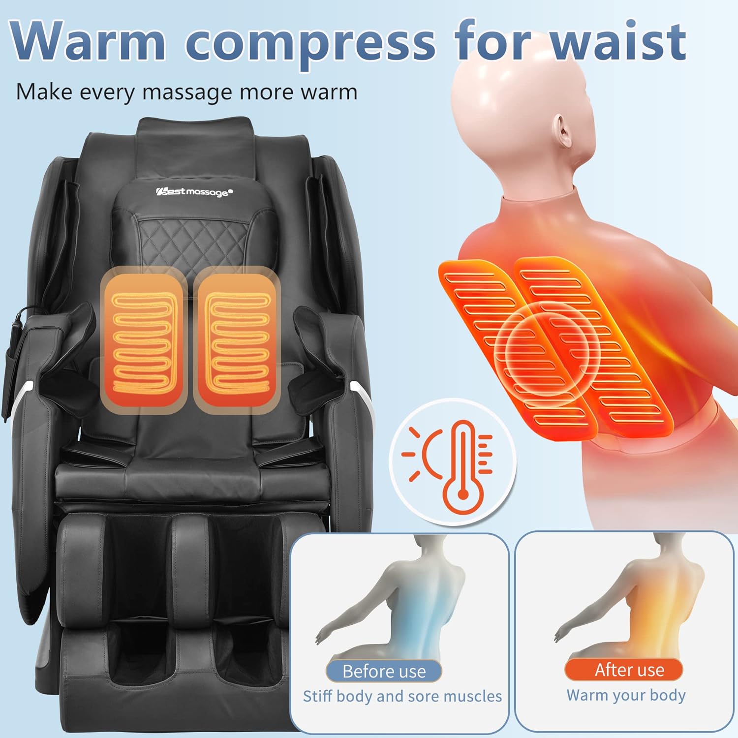 Massage Chair Zero Gravity Full Body Electric Shiatsu Massage Chair Recliner with Foot Rollers Built-in Heat Therapy Air Massage System Stretch Vibrating for Home Office(Black)