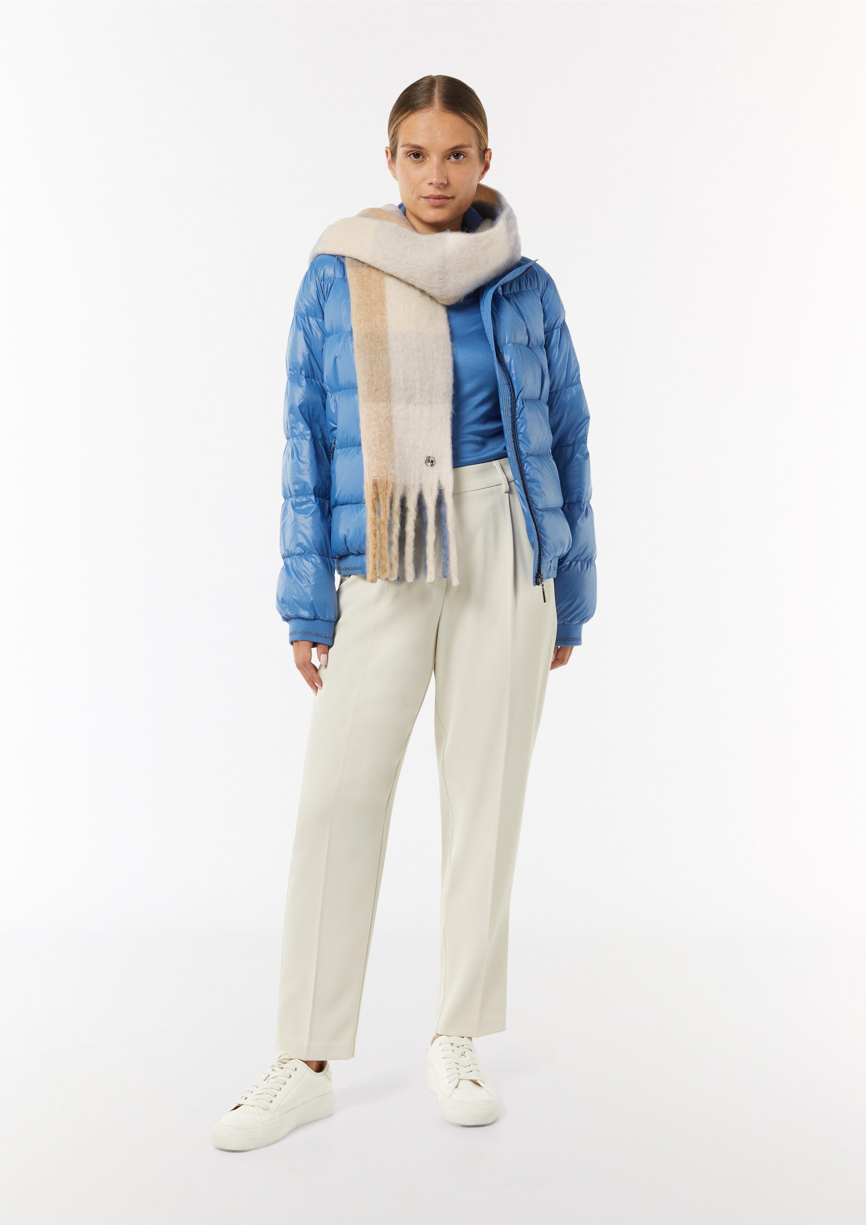 Karierter Strickschal mit Fransen - himmelblau