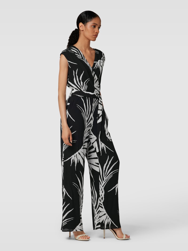 Jumpsuit mit Allover-Muster in Wickel-Optik in schwarz