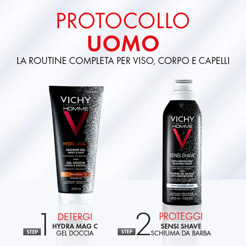 Vichy Homme Herren-Geschenkset Hydra Mag C Duschgel + Sensi Rasierschaum – Geschenkset für Gesicht und Körper, Bad und Dusche