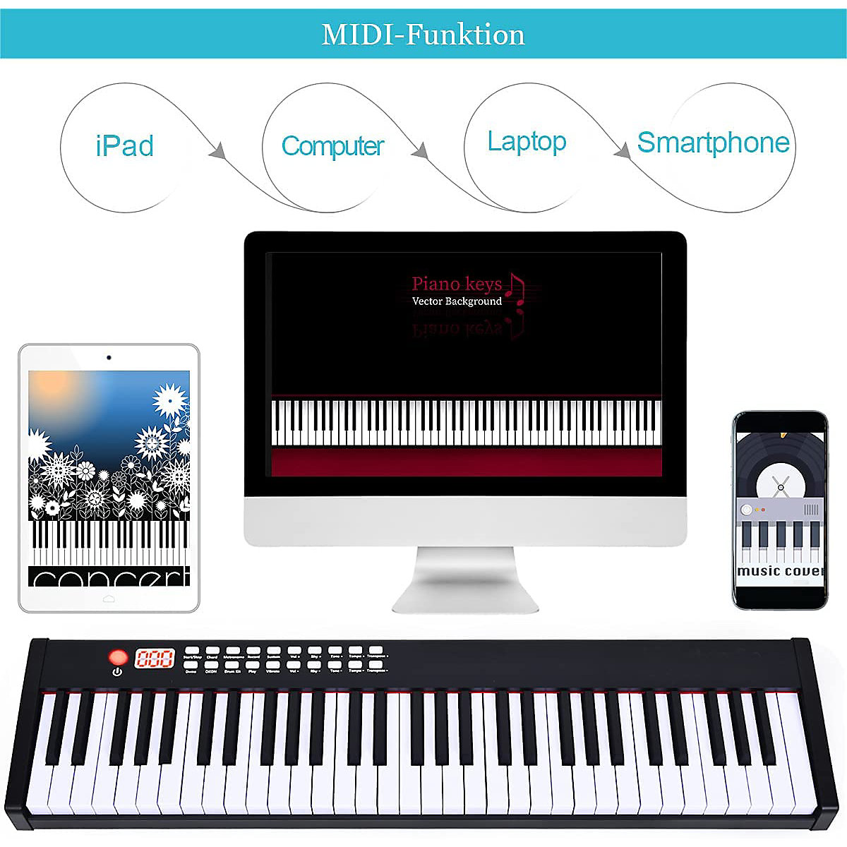Keyboard 61 Tasten mit Sustain-Pedal