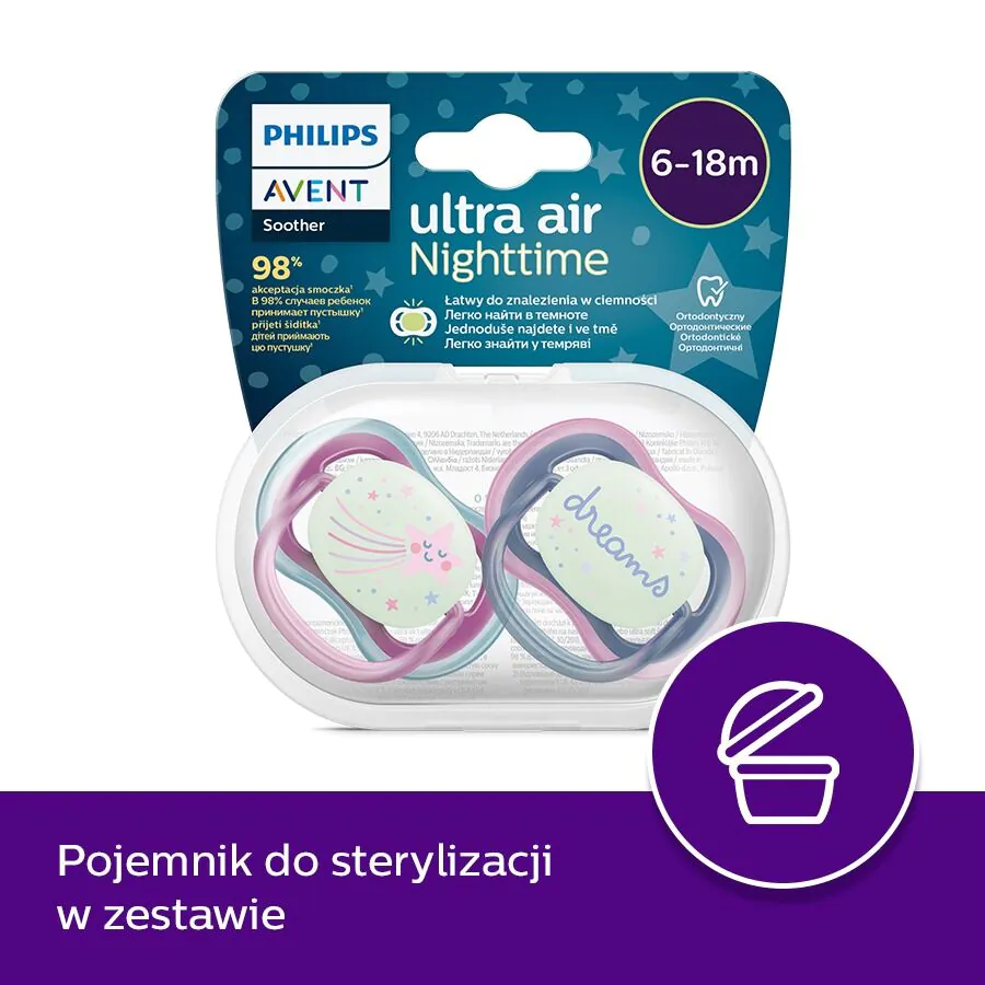 Avent Smoczek Ultra Air čiulptukas 6-18 mėn., naktinis