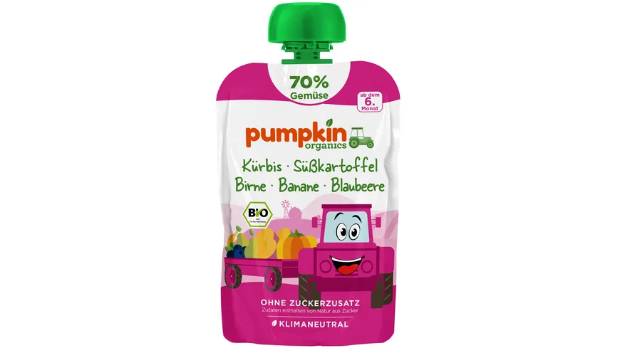 pumpkin organics Bio Quetschie Kürbis, Süßkartoffel, Birne, Banane, Blaubeere 100 g