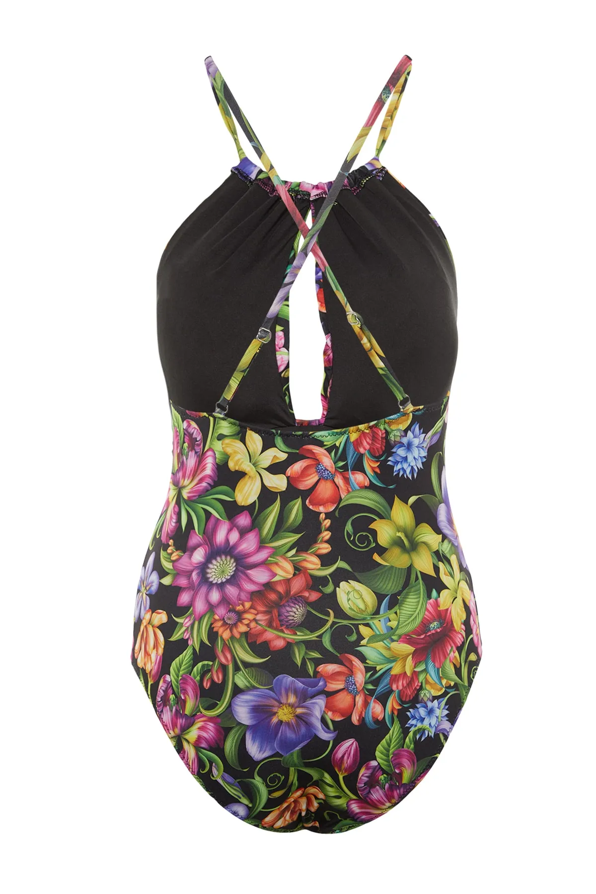 Trendyol Collection  Badeanzug mit Neckholderkragen, hohem Beinausschnitt und Blumenmuster, drapiert TBESS23MA00093