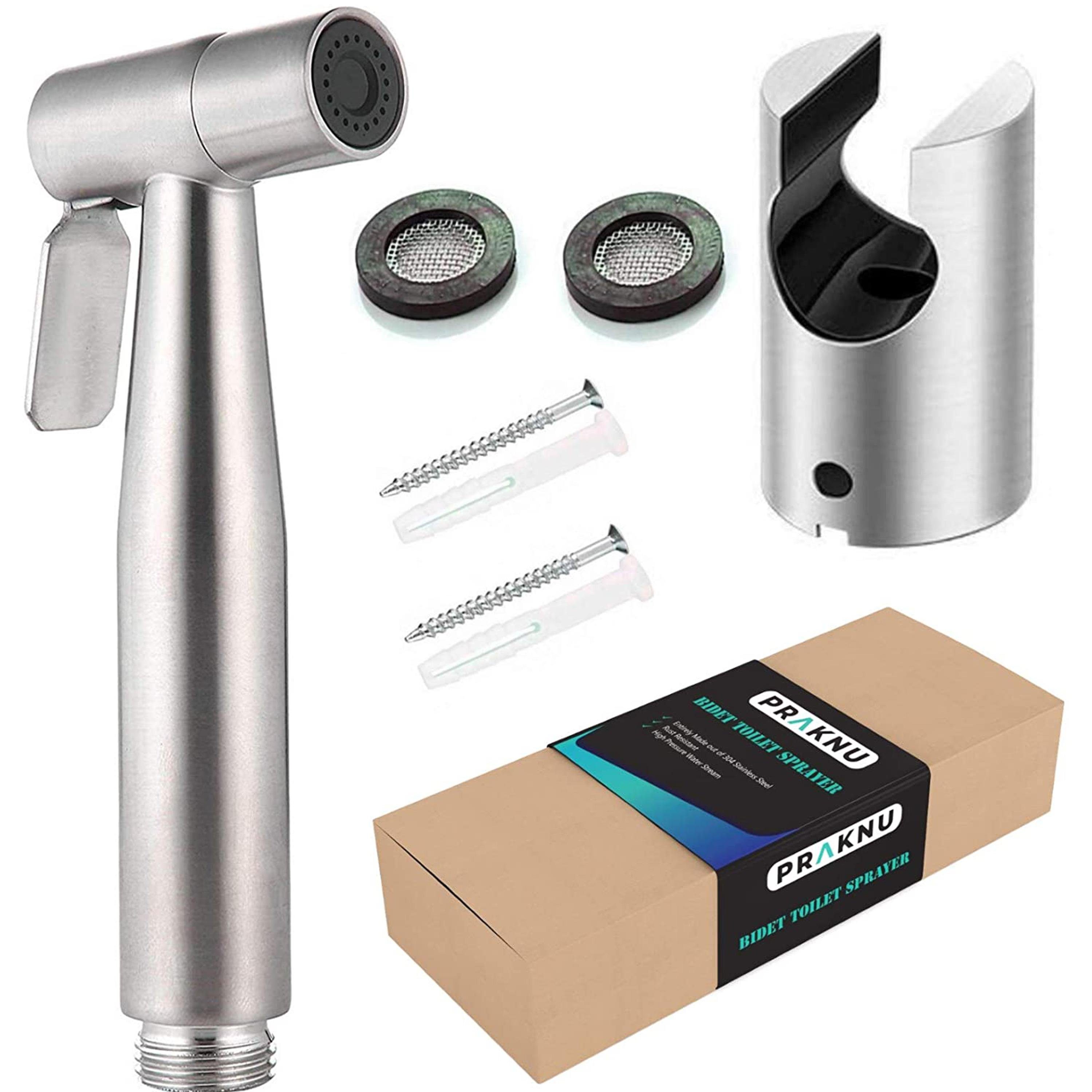 Praknu Bidetarmatur Bidet Handbrause (Set) Duschkopf mit Halterung, rostfreier Edelstahl, inkl. 2 Dichtungen