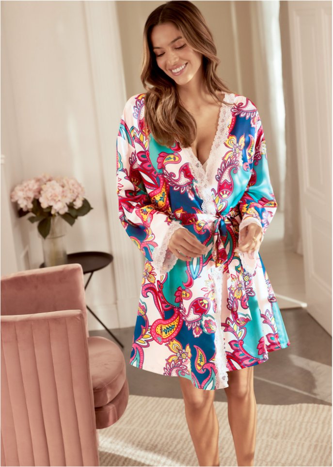 Satin Kimono mit modernem Paisley Print