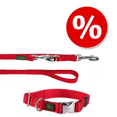 HUNTER Set: Halsband Vario Basic + Hundeleine, rot