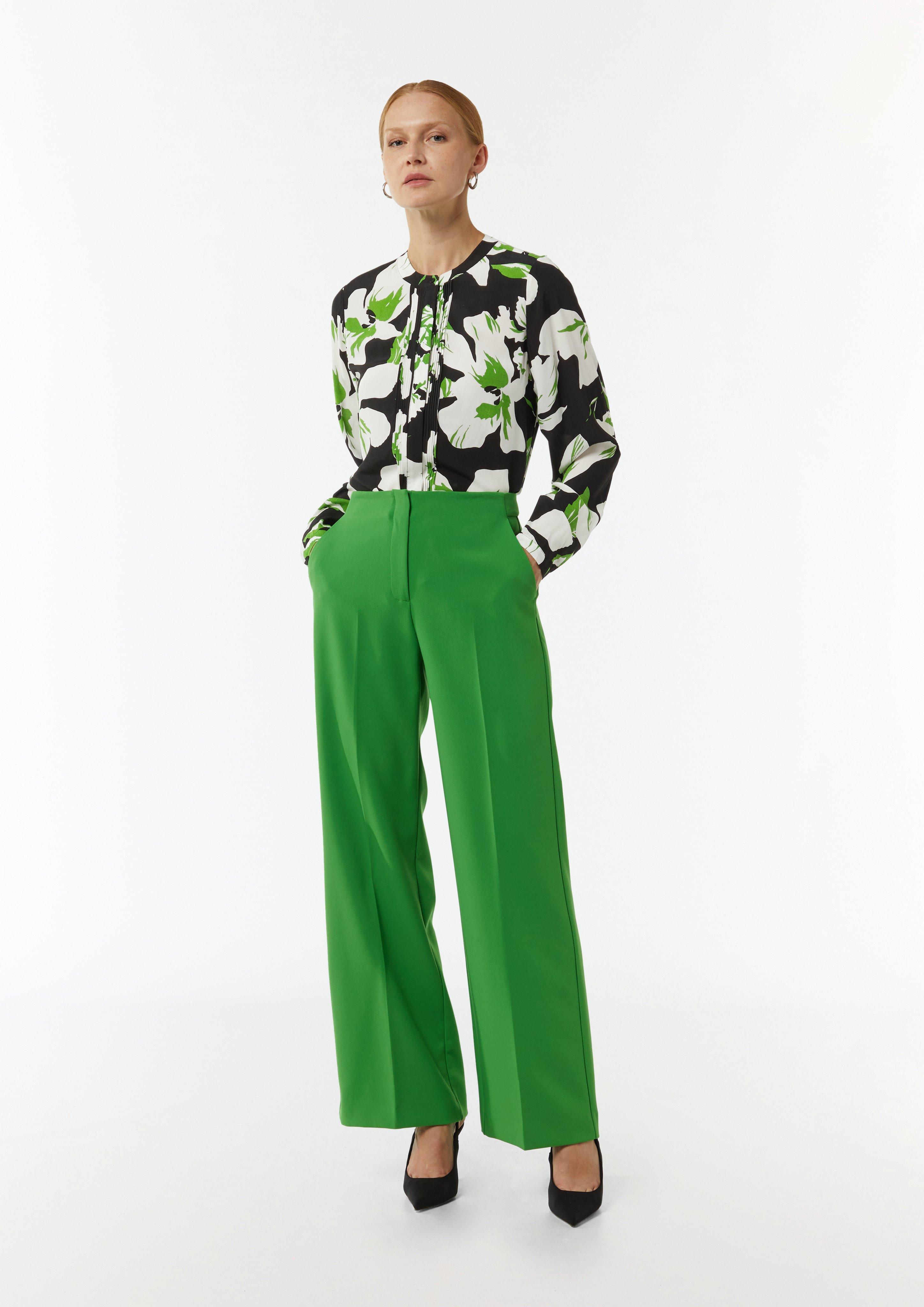 Gemusterte Bluse mit verdeckter Knopfleiste und Biesen - mehrfarbig
