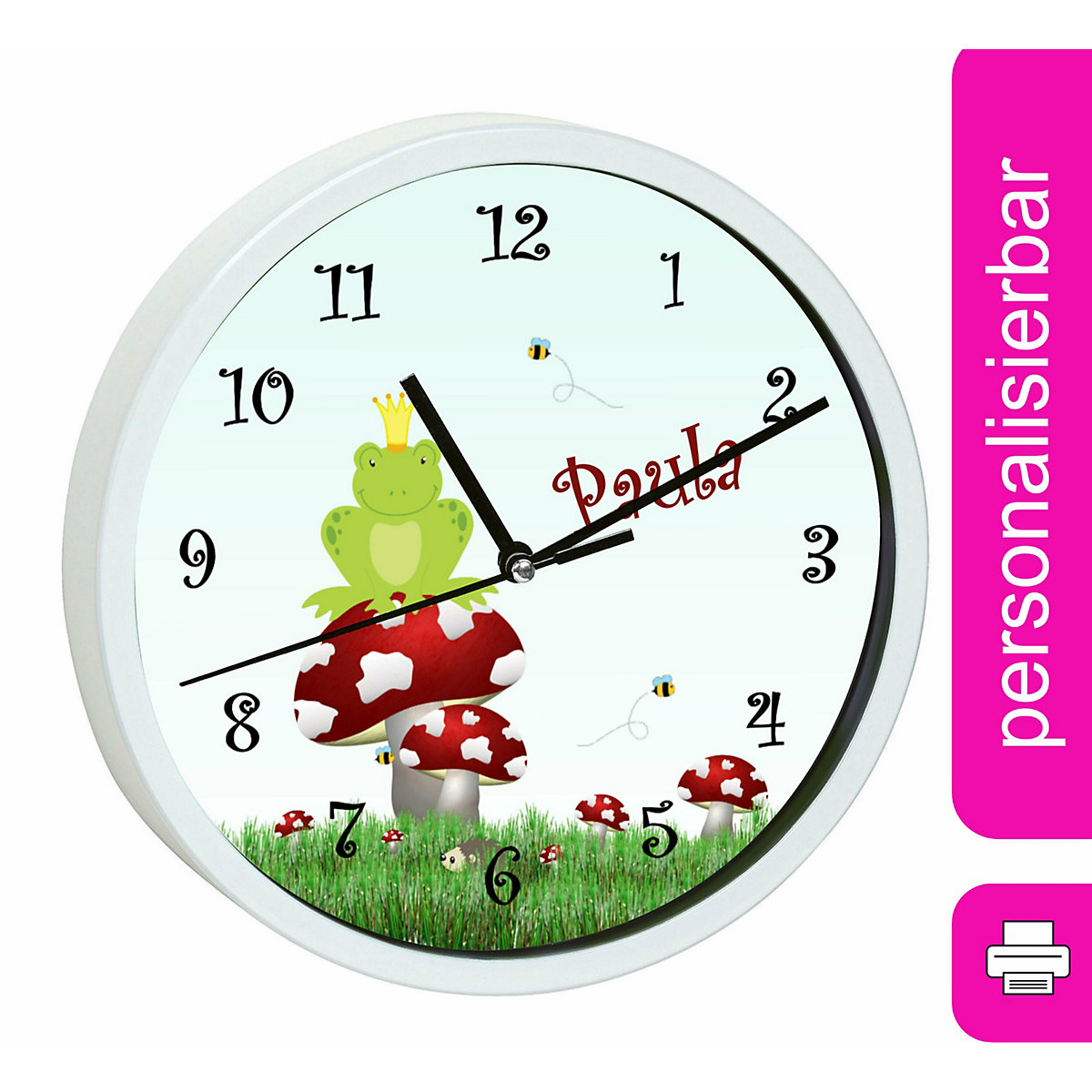 Kinder Wanduhr personalisiert mit Name Froschkönig