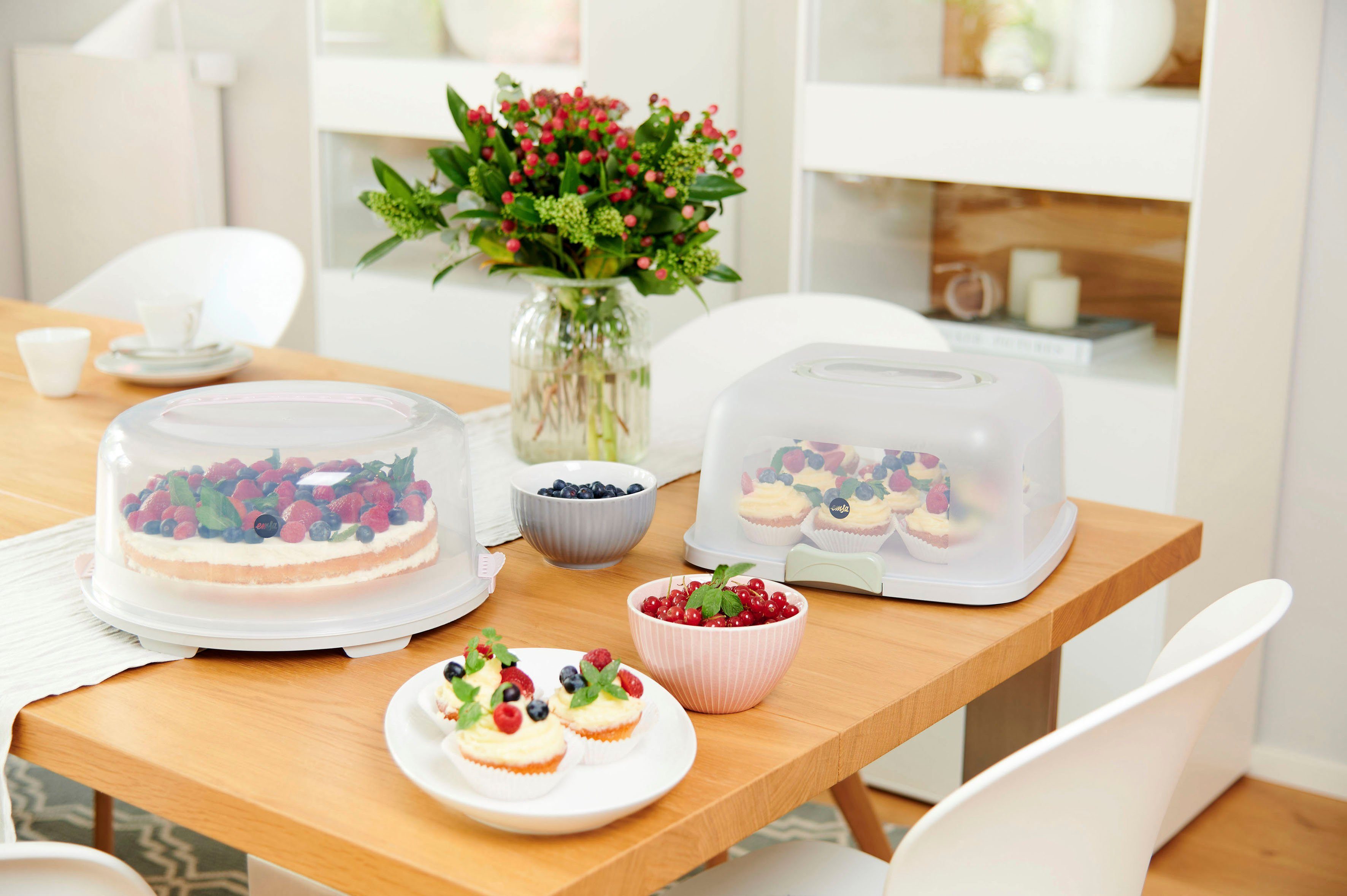 Emsa Kuchentransportbox K32684 Prep&Bake, Kunststoff, (2-tlg), rund 34 cm, Tragegriff