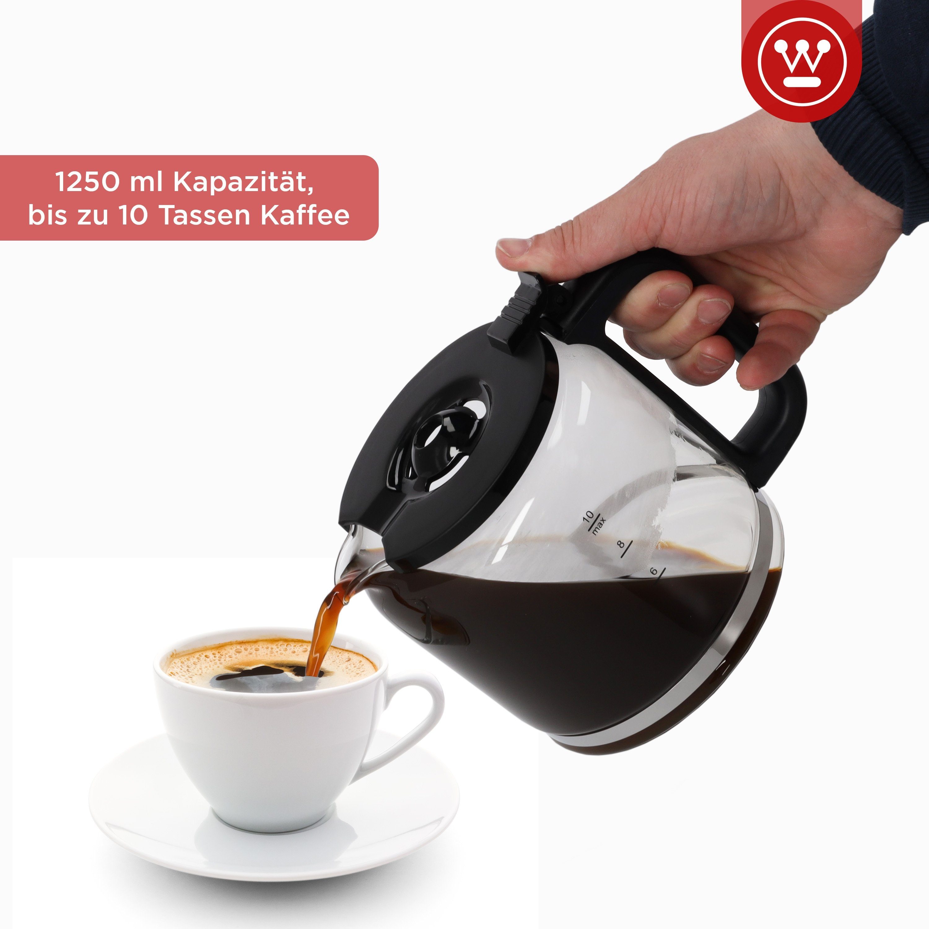 Westinghouse Filterkaffeemaschine WKCMR621 Retro, 1.25l Kaffeekanne, Permanentfilter, 30 min Warmhaltefunktion, Tropfschutz
