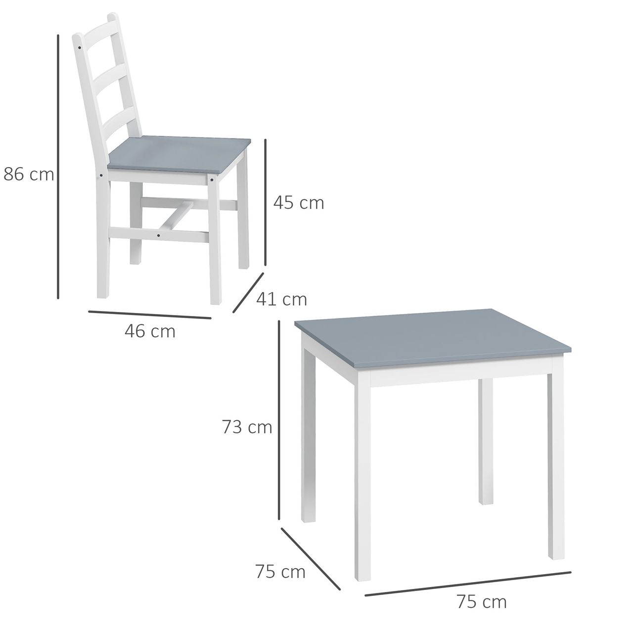 HOMCOM Essgruppe 3er-Set, Esstisch mit 2 Stühlen, Küchentisch-Set für 2 Personen