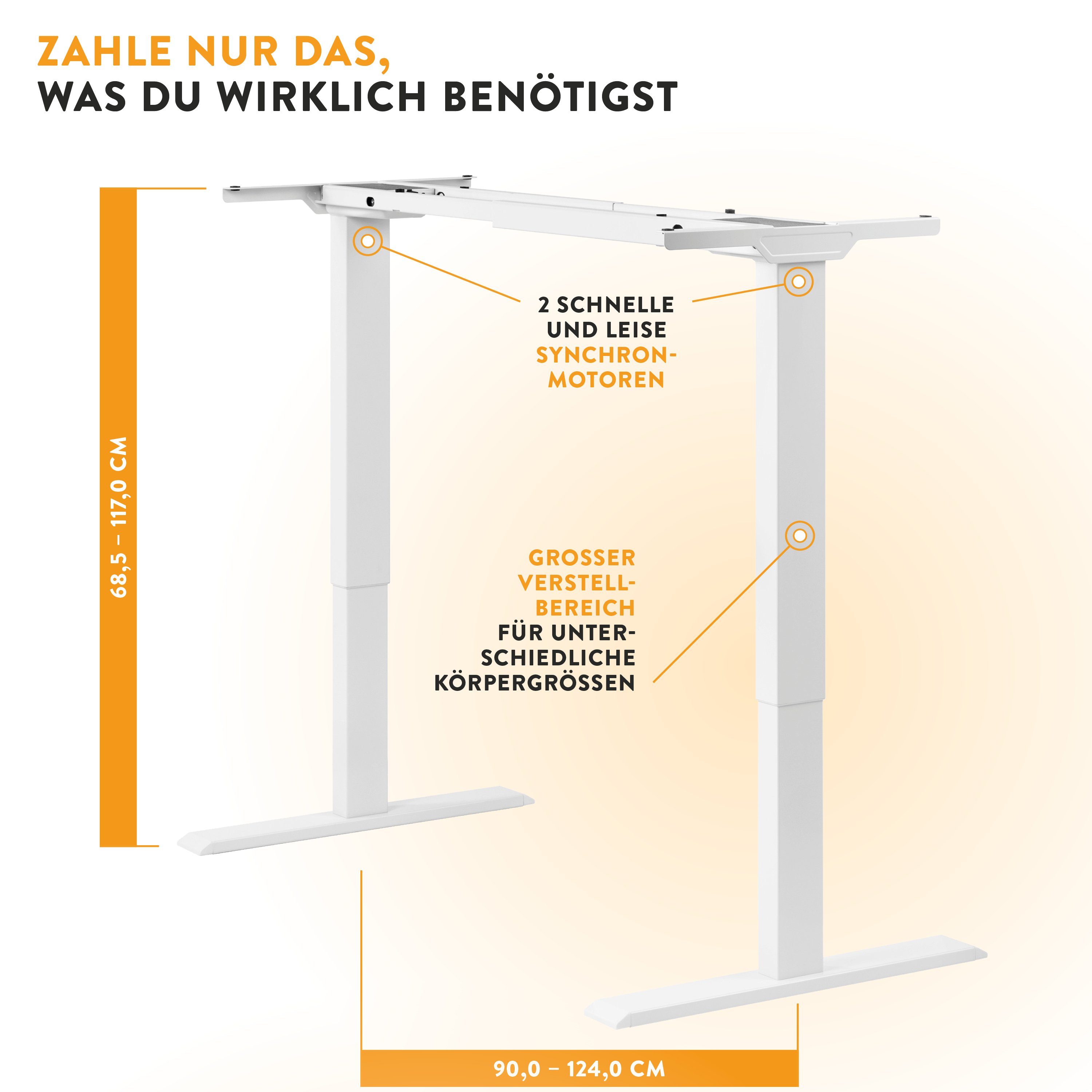 boho office® Schreibtisch Homedesk Eco (Tischgestell Weiß, Tischplatte Wildeiche 110 x 60 cm), Stehschreibtisch elektrisch höhenverstellbar, 3 Speicherplätzen