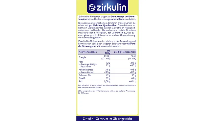 Zirkulin Bio Flohsamen 300 g