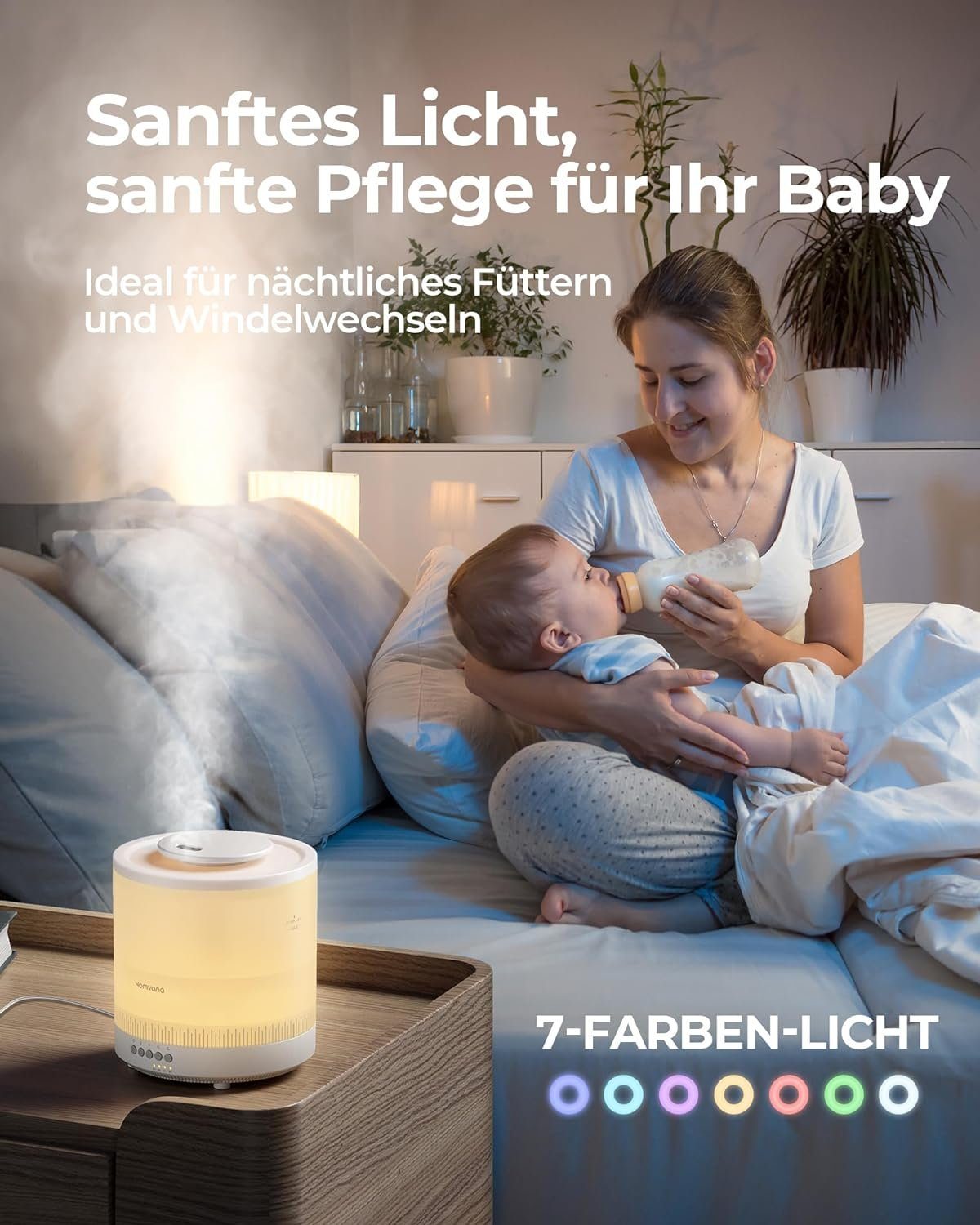 Homvana Luftreiniger, Schlafzimmer,1,8L Top-Fill, Cool Mist 30H Dauerhaft, Kinderzimmer Baby